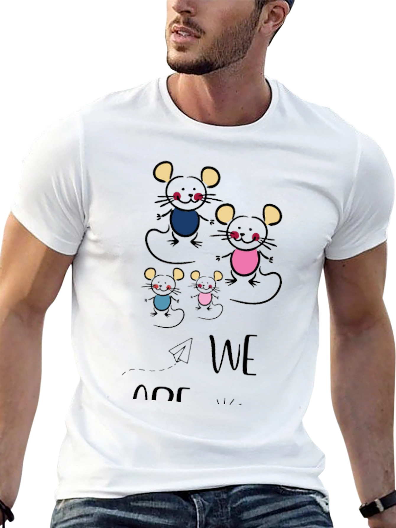 Black Cute Mouse Family Graphic Print T-Shirt view 13