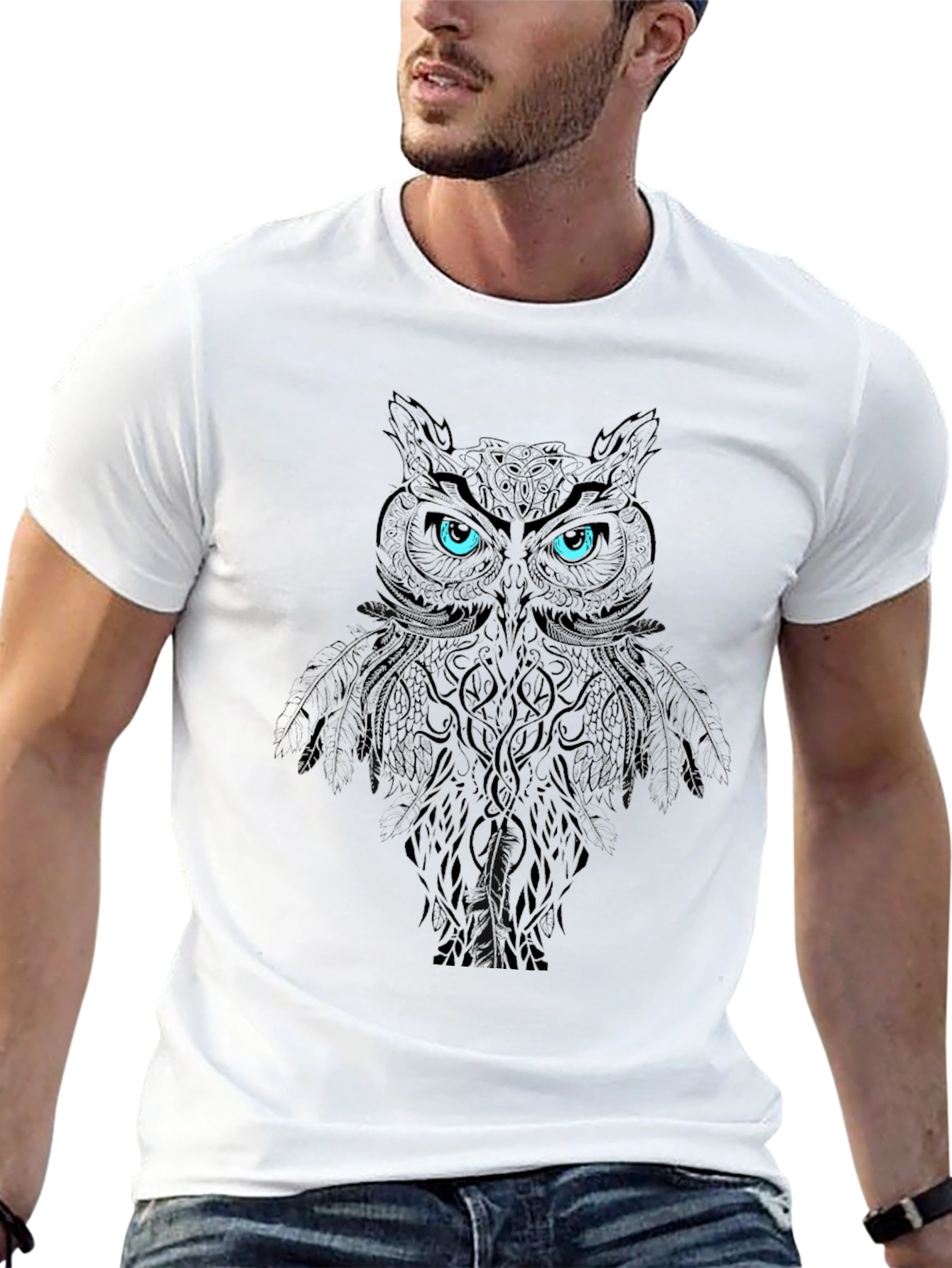 Black Mystic Owl Graphic T-Shirt - Cool Design view 13