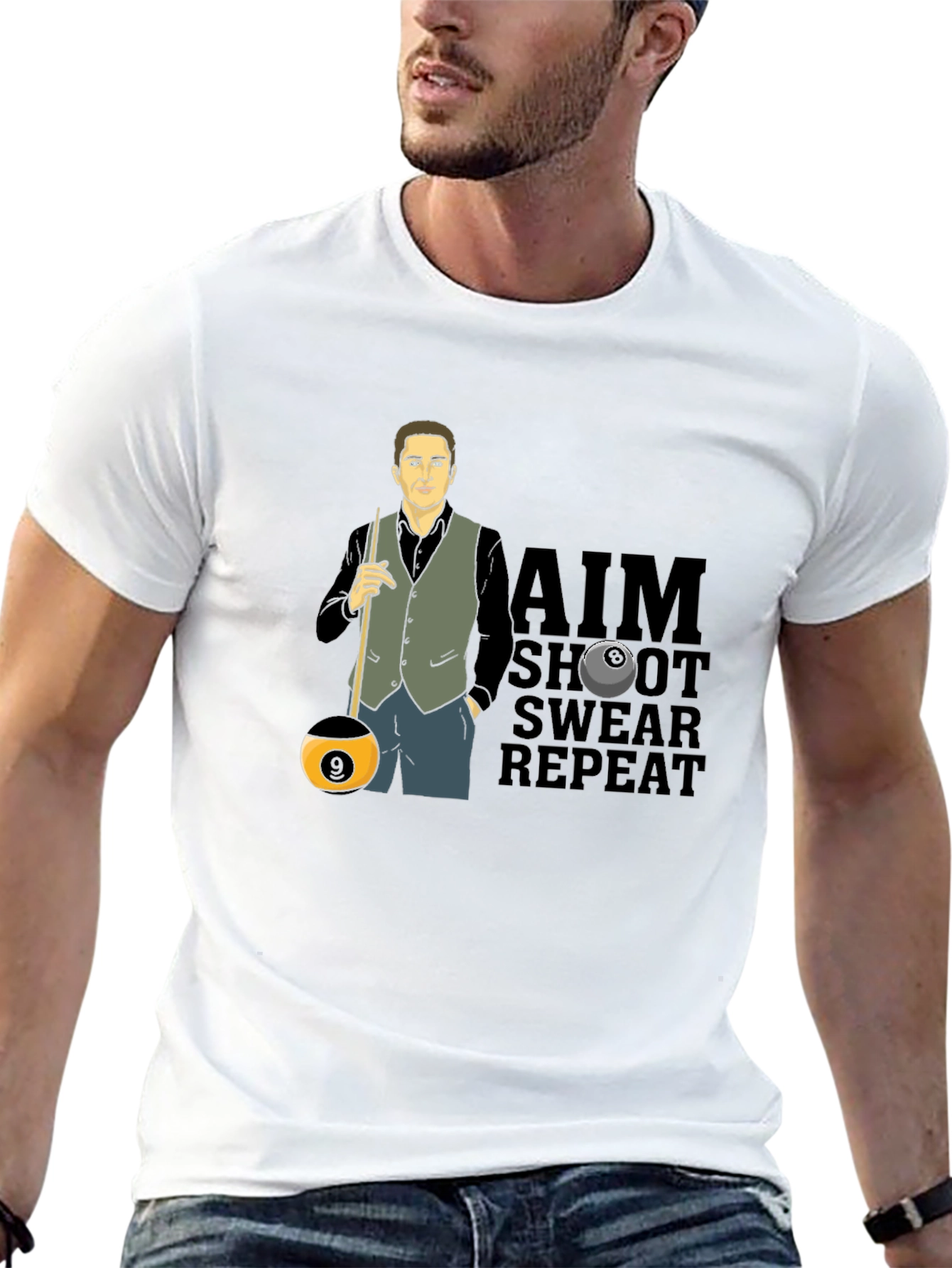 Black Pool Player Graphic Tee - Aim, Shoot, Swear, Repeat! view 13