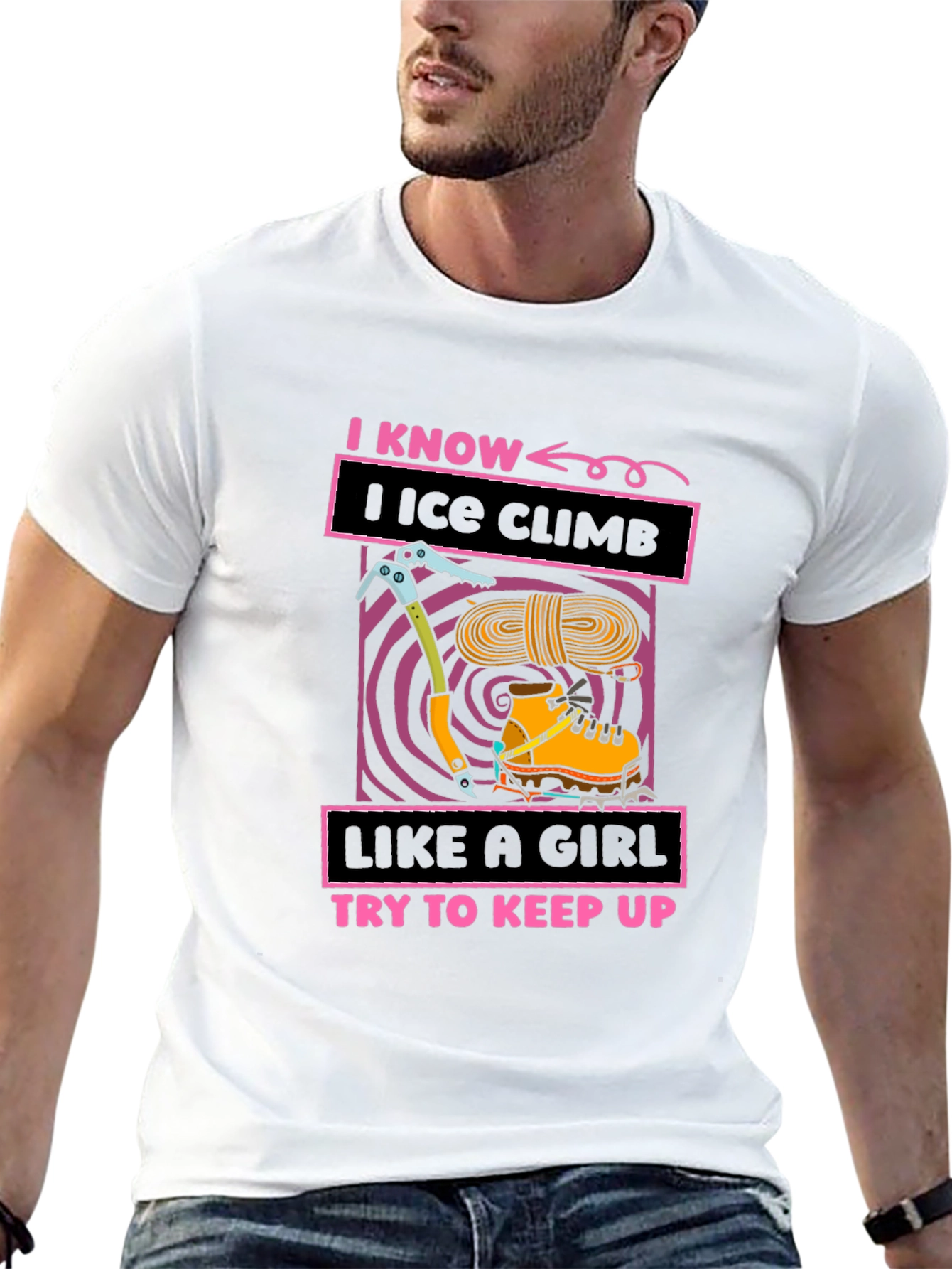 Black I Know I Ice Climb Like a Girl T-Shirt view 13