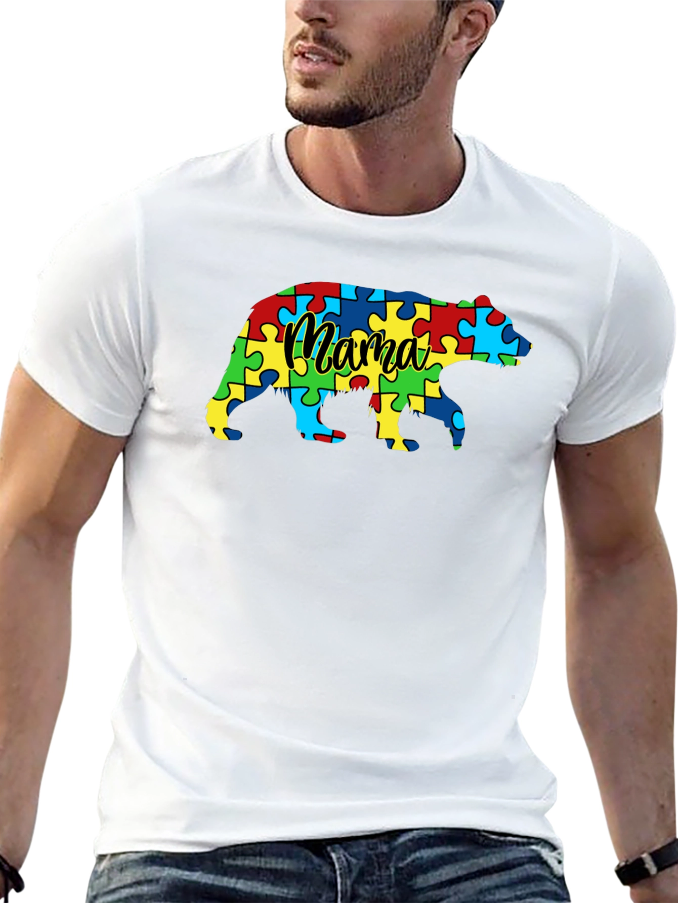 Black Mama Bear Autism Awareness Puzzle T-Shirt view 13