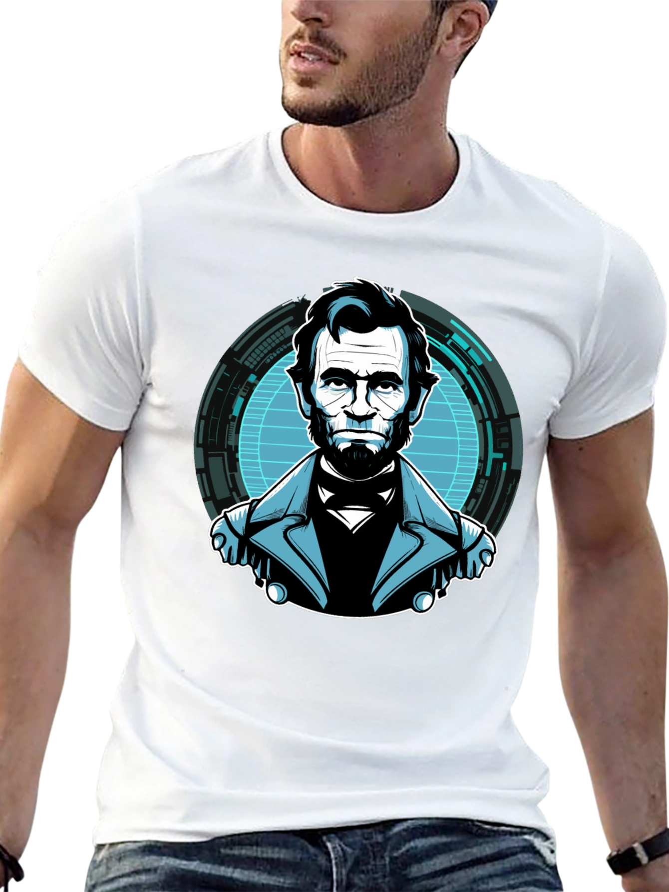 Black Abe Lincoln Tech Graphic Black T-Shirt view 13