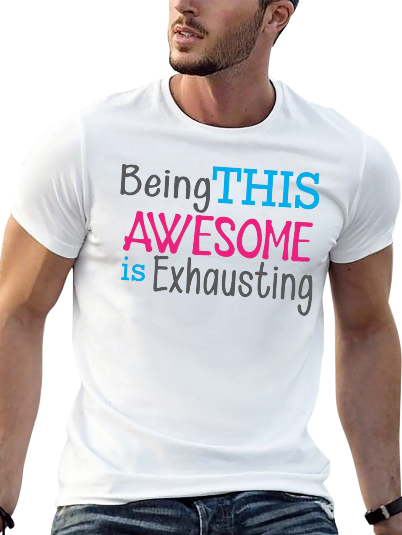 Black Awesome Exhausting Graphic T-Shirt view 13