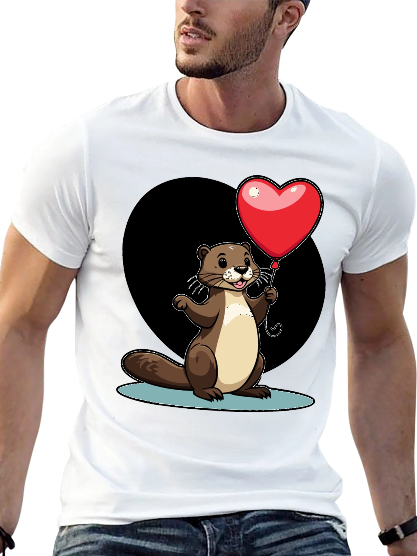 Black Heart Balloon Otter Graphic Tee - Valentine's Day view 13