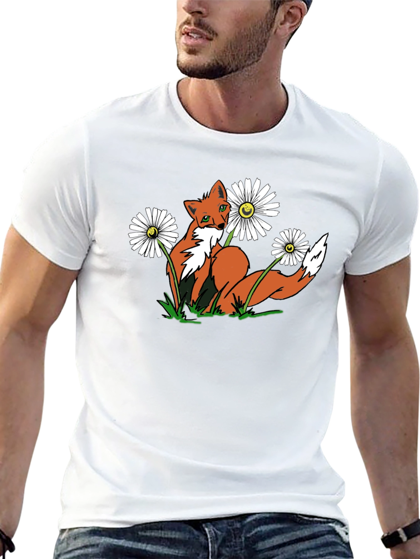 Black Fox and Flowers Graphic Tee -  Black T-Shirt view 13