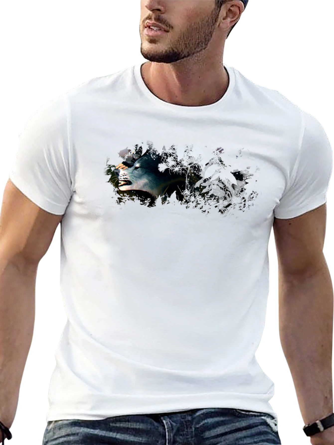 Black Black T-Shirt with Wolf Graphic view 13