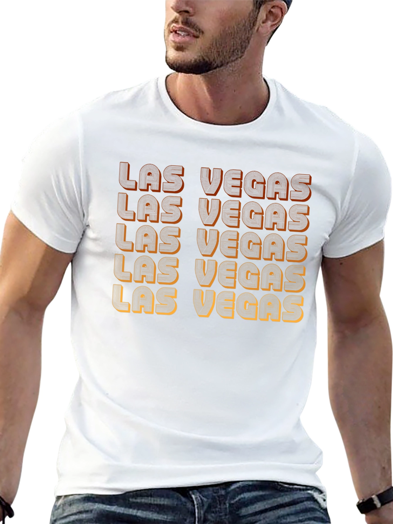 Black Las Vegas Retro Text Black T-Shirt view 13