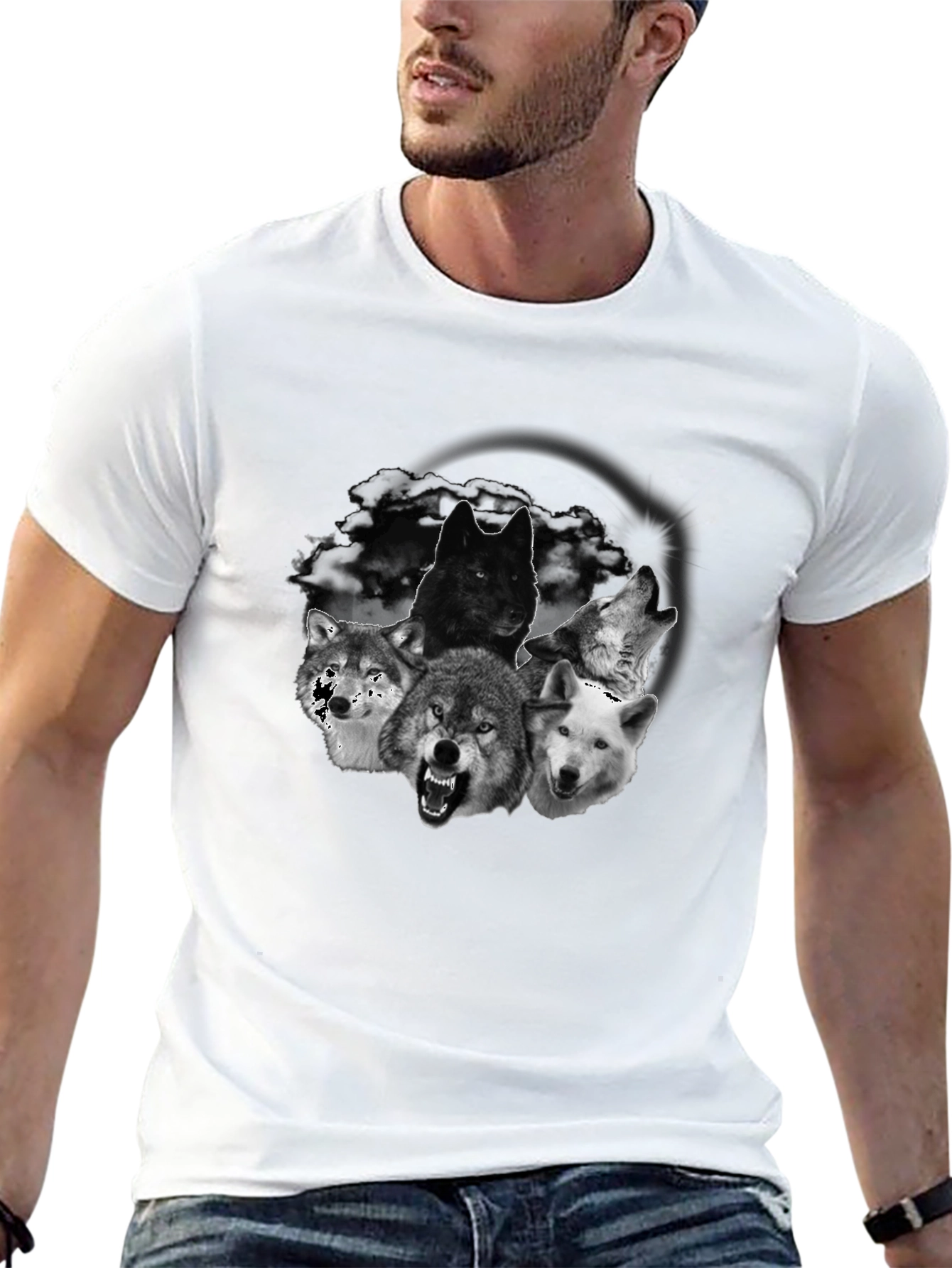 Black Wolf Pack Graphic Tee - Bold Black T-Shirt view 13