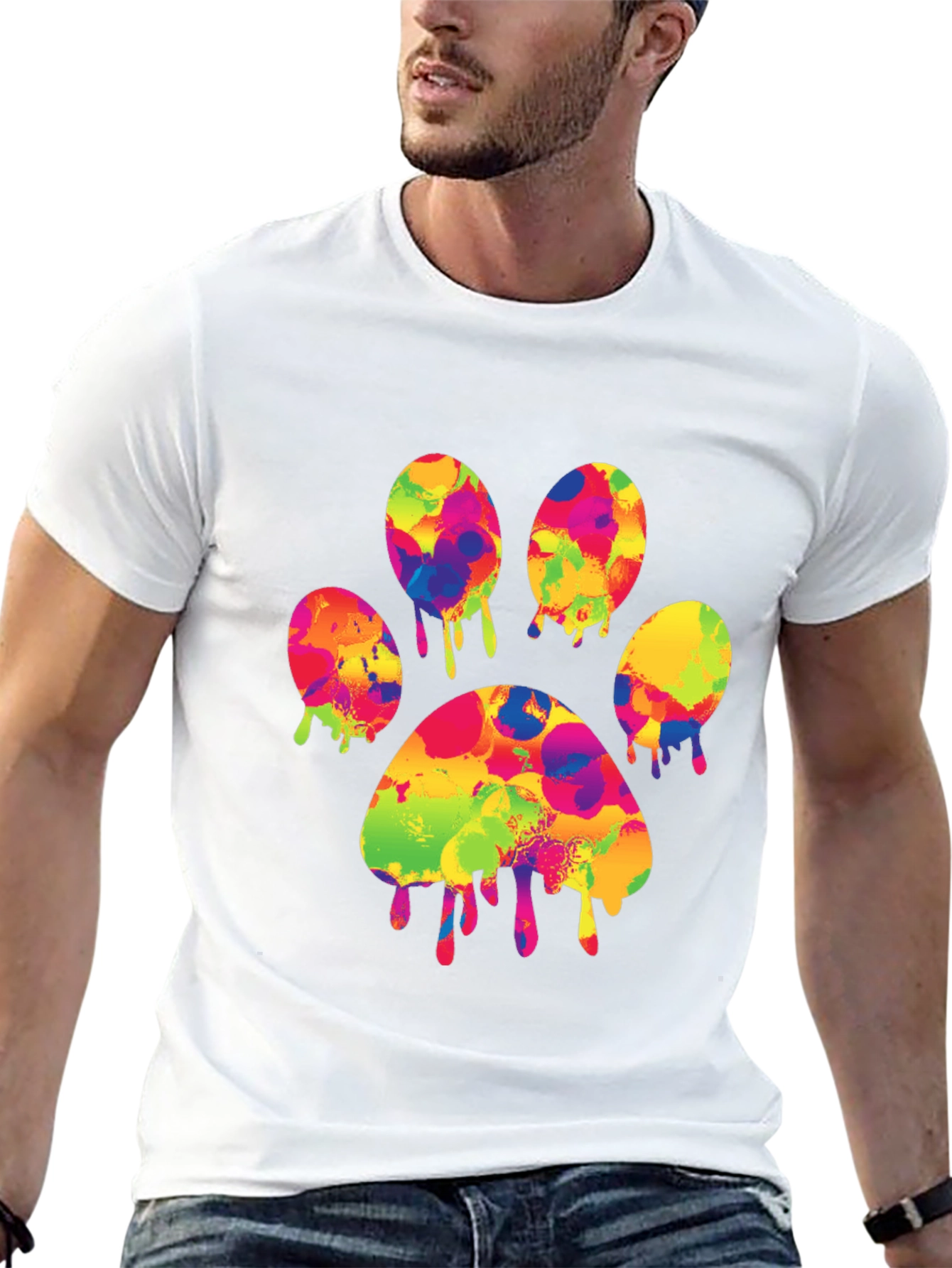 Black Colorful Paw Print T-Shirt - Abstract Dog Lover Tee view 13