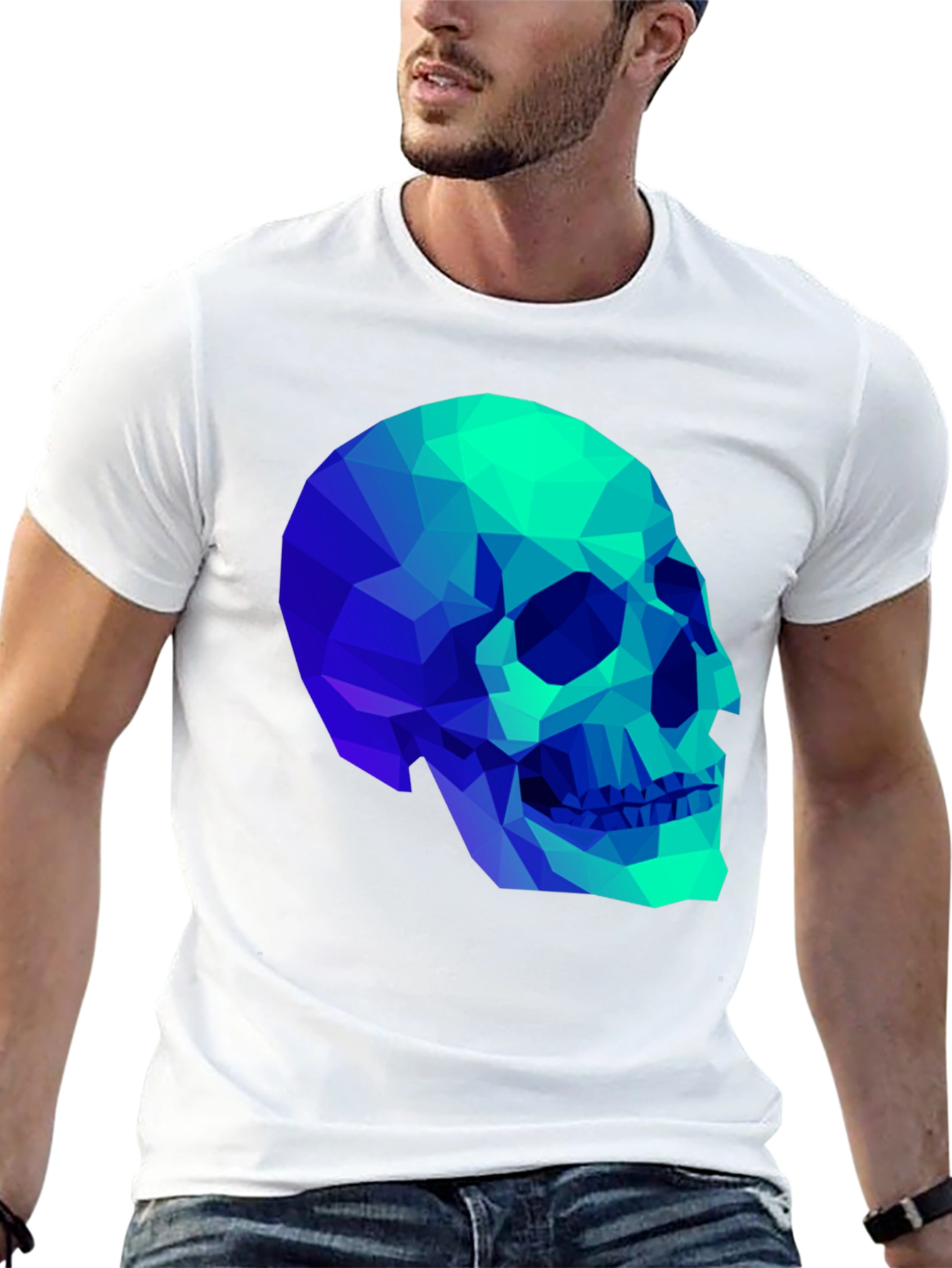 Black Geometric Skull Graphic Black T-Shirt view 13