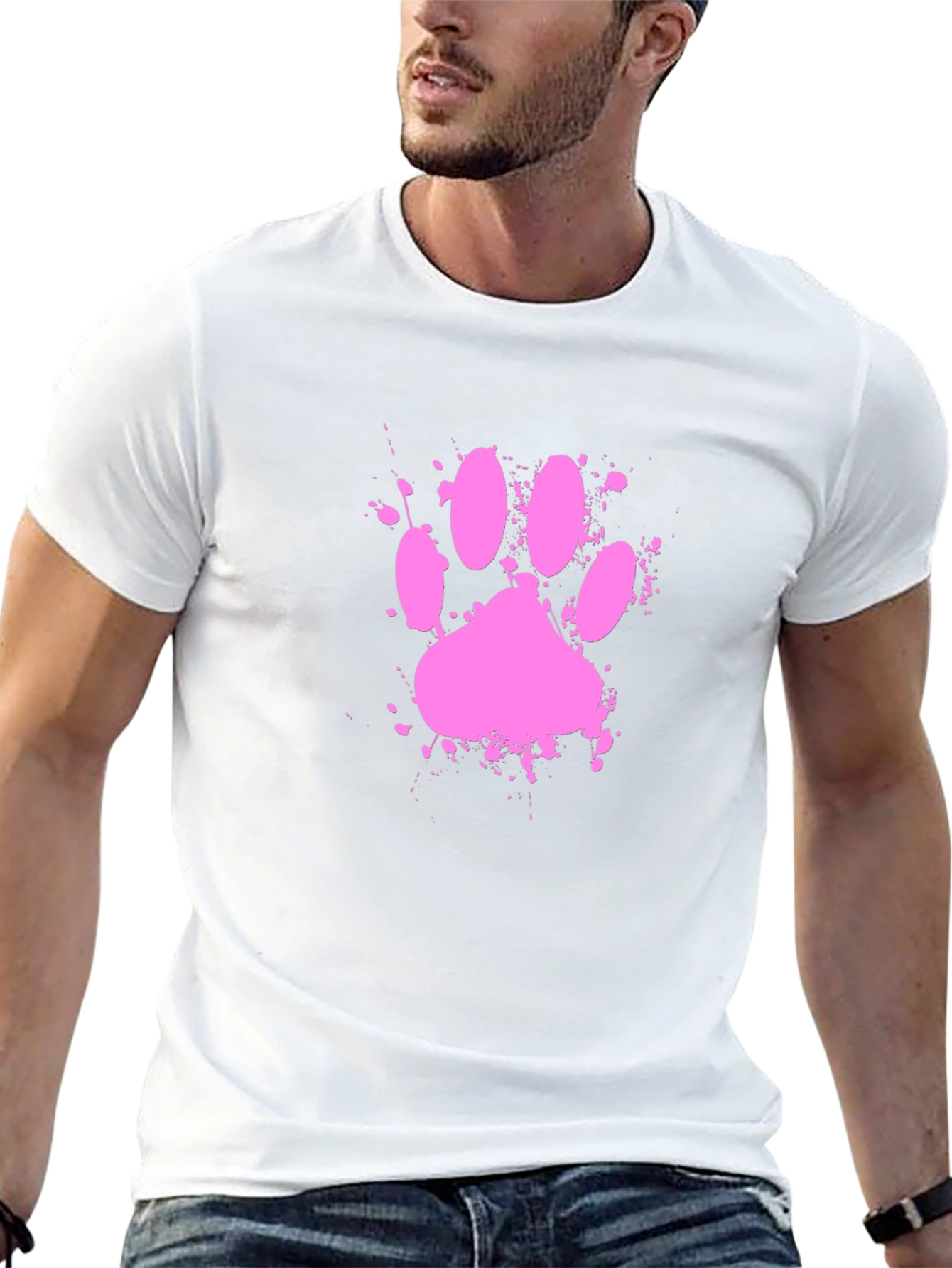 Black Pink Paw Print Splatter T-Shirt view 13