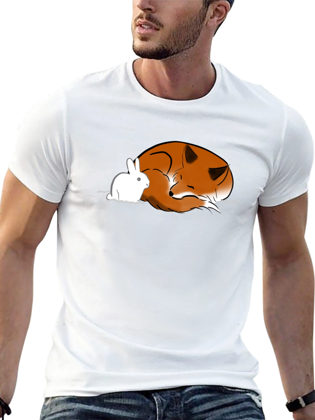 Black Fox and Rabbit Graphic T-Shirt - Unisex Black Tee view 13