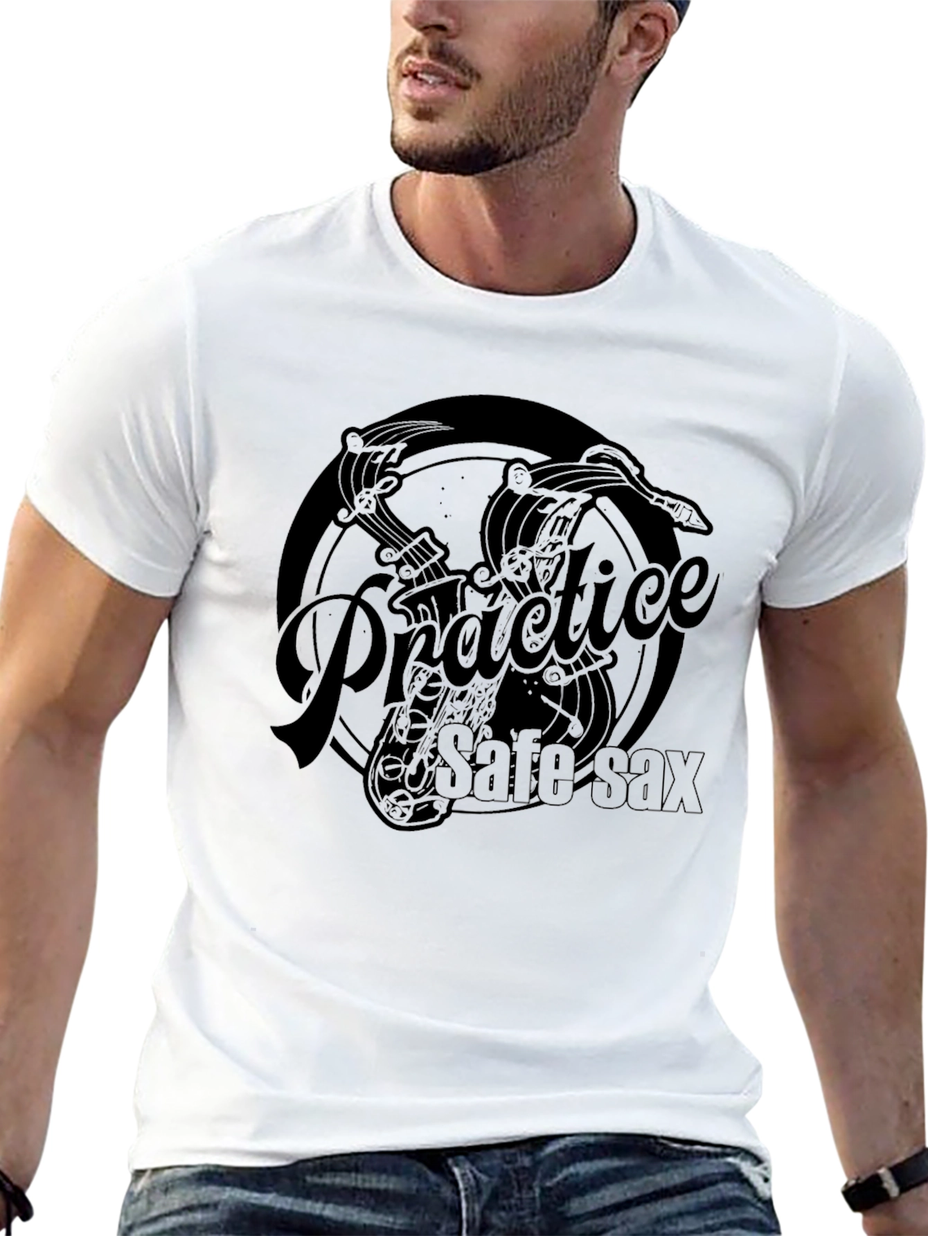 Black Practice Safe Sax T-Shirt - Music Lover Tee view 13