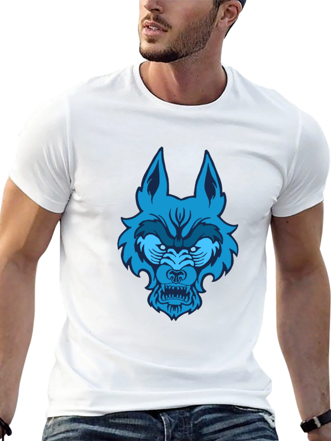 Black Blue Wolf Graphic Tee - Black Cotton T-Shirt view 13
