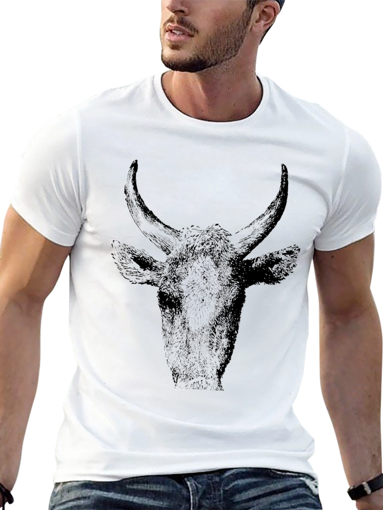 Black Bull Head Graphic Tee - Black Cotton T-Shirt view 13