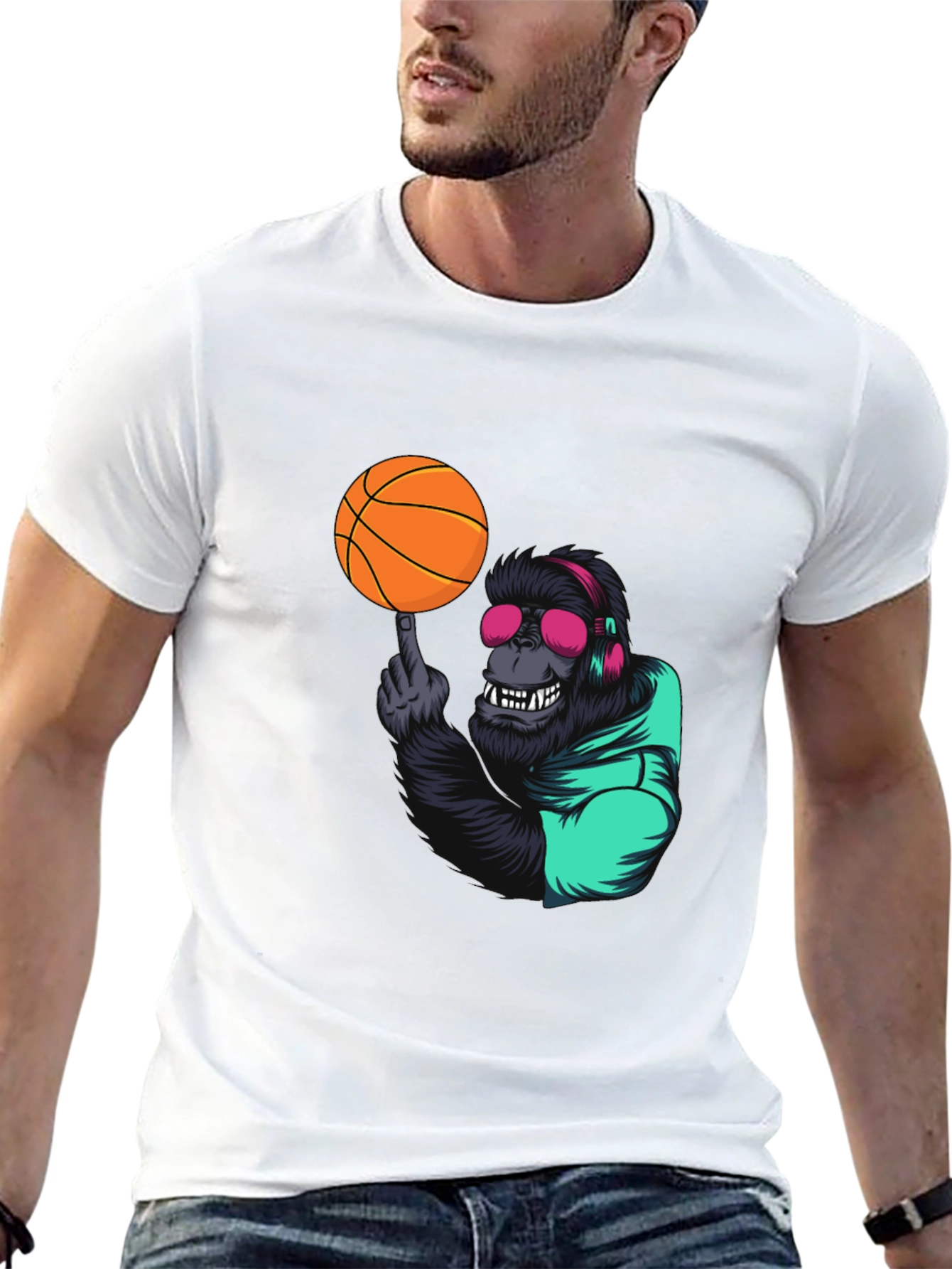 Black Cool Gorilla Basketball Graphic Tee view 13