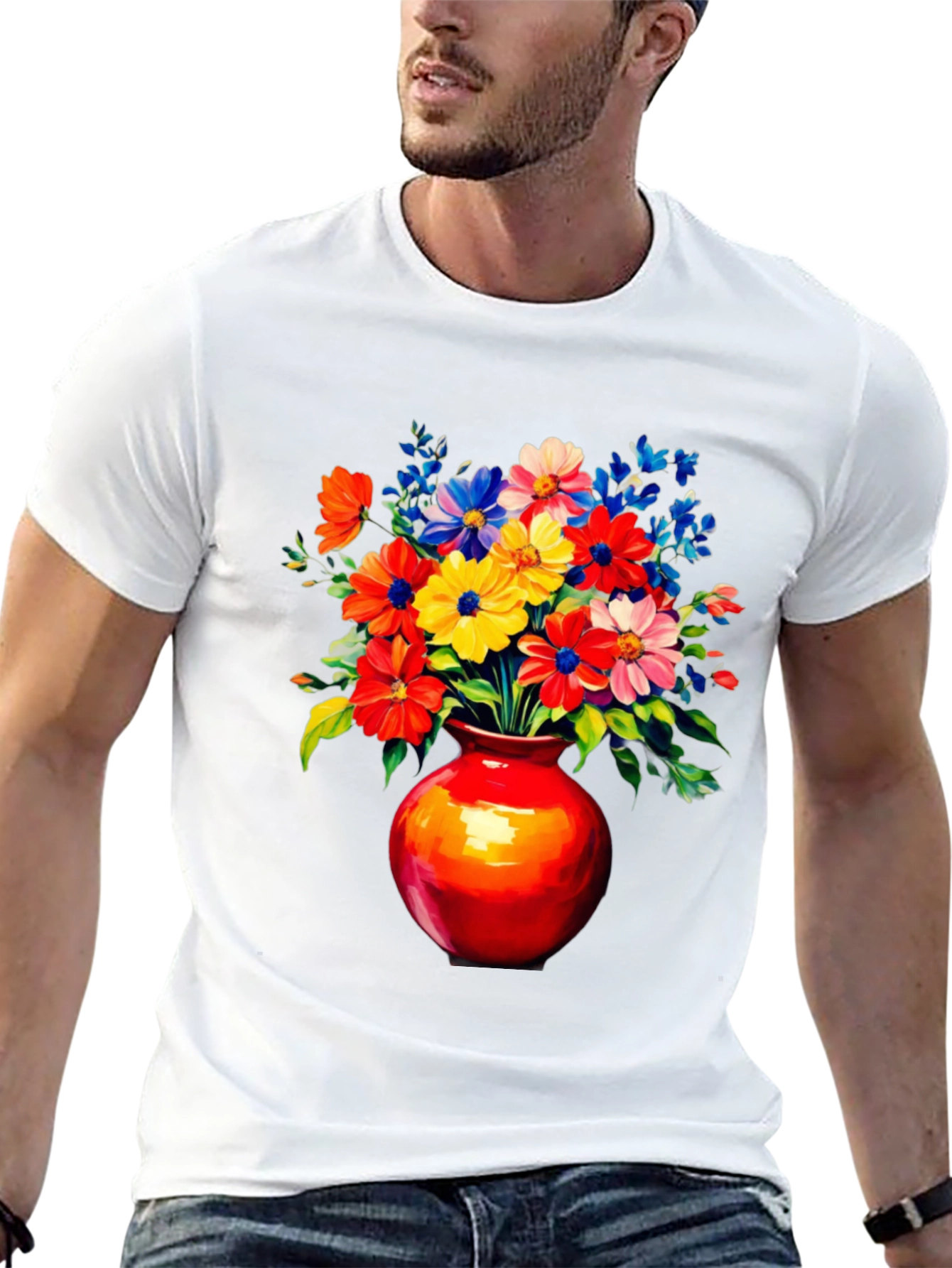 Black Floral Vase Graphic Tee - Vivid Black T-Shirt view 13