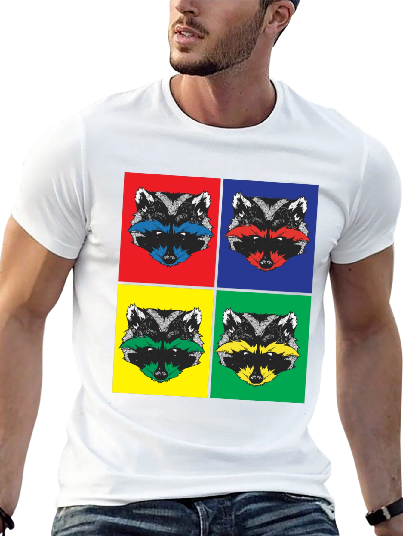 Black Pop Art Raccoon T-Shirt | Quirky Graphic Tee view 13