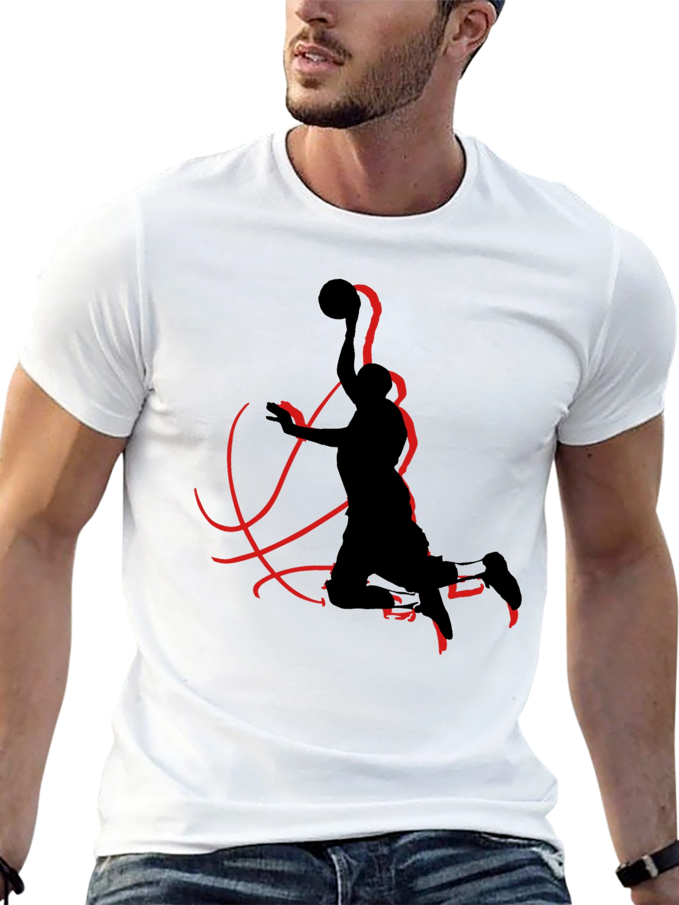 Black Black T-Shirt with Basketball Silhouette view 13