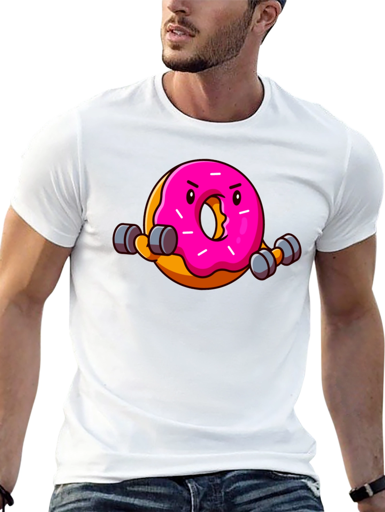 Black Donut Lifting Weights Funny T-Shirt view 13