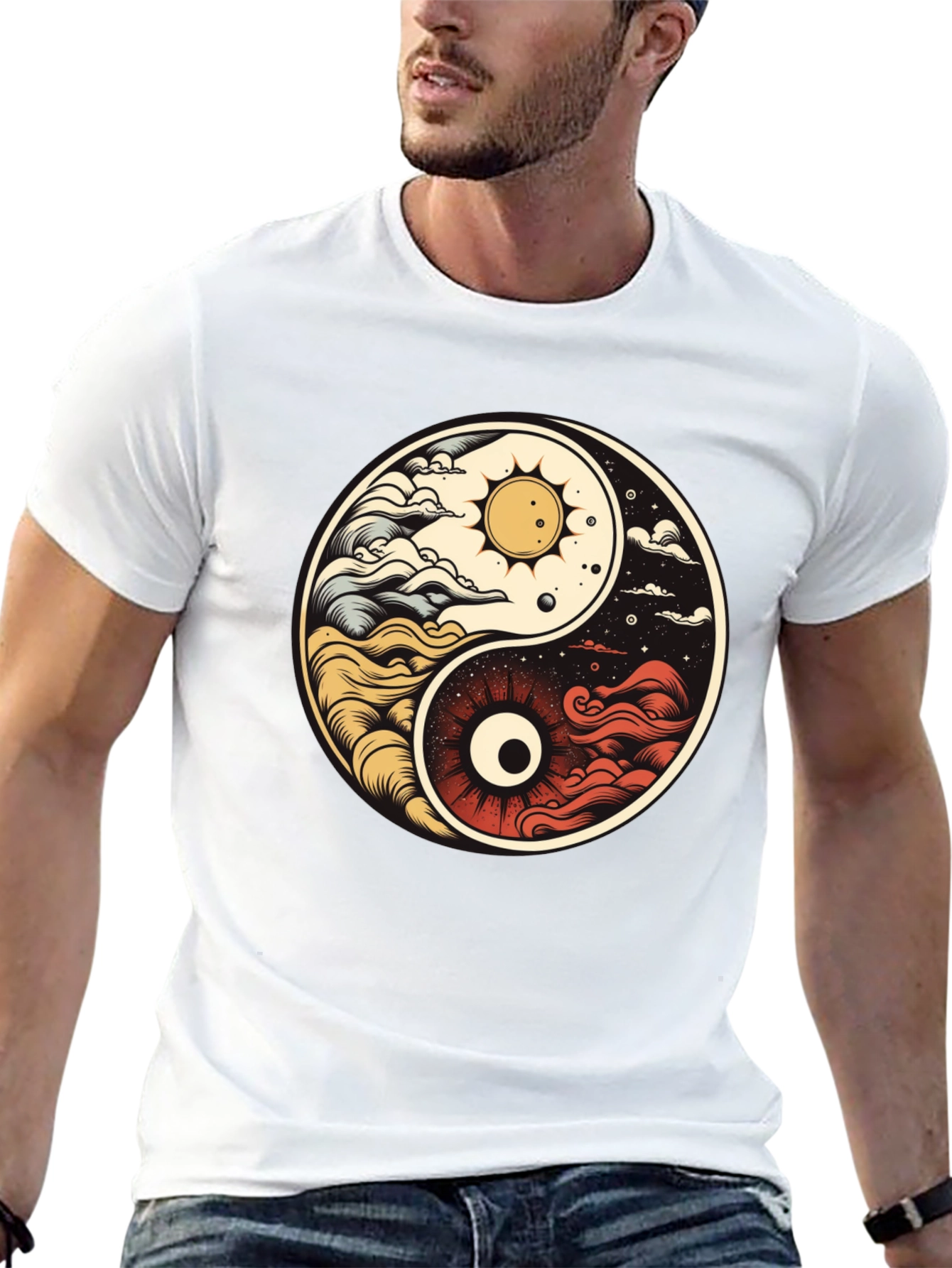 Black Yin Yang Celestial Balance T-Shirt view 13
