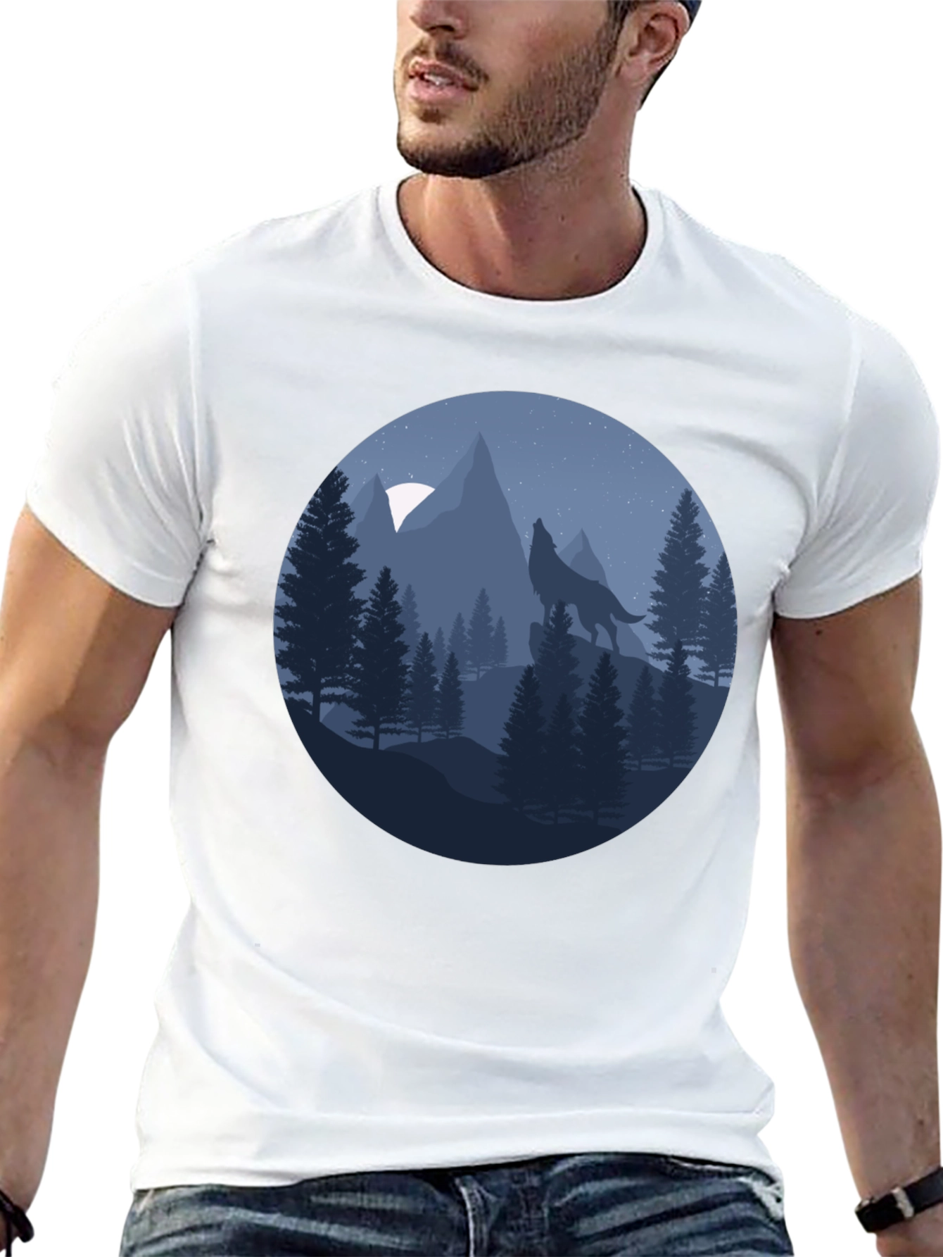 Black Wolf Howling at Moon T-Shirt - Nature Graphic Tee view 13