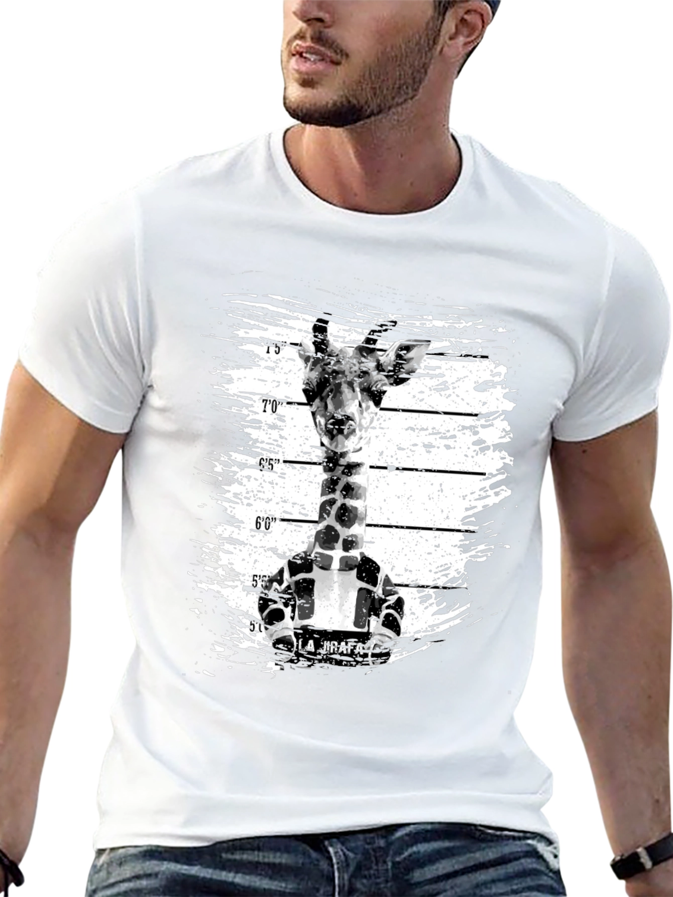 Black Funny Giraffe Mugshot Graphic Tee - Black view 13