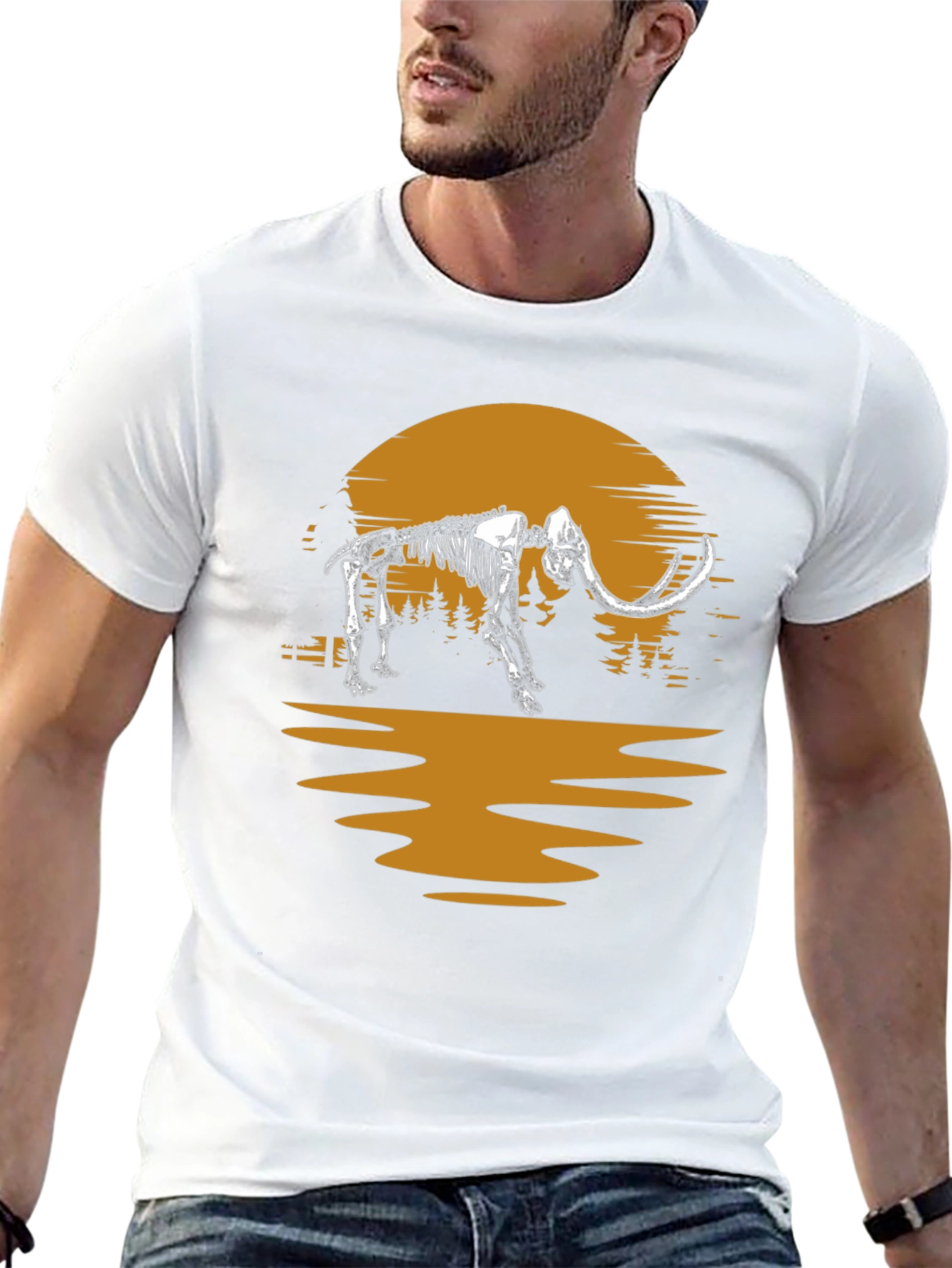 Black Mammoth Skeleton Sunset Graphic Tee - Unique Print view 13