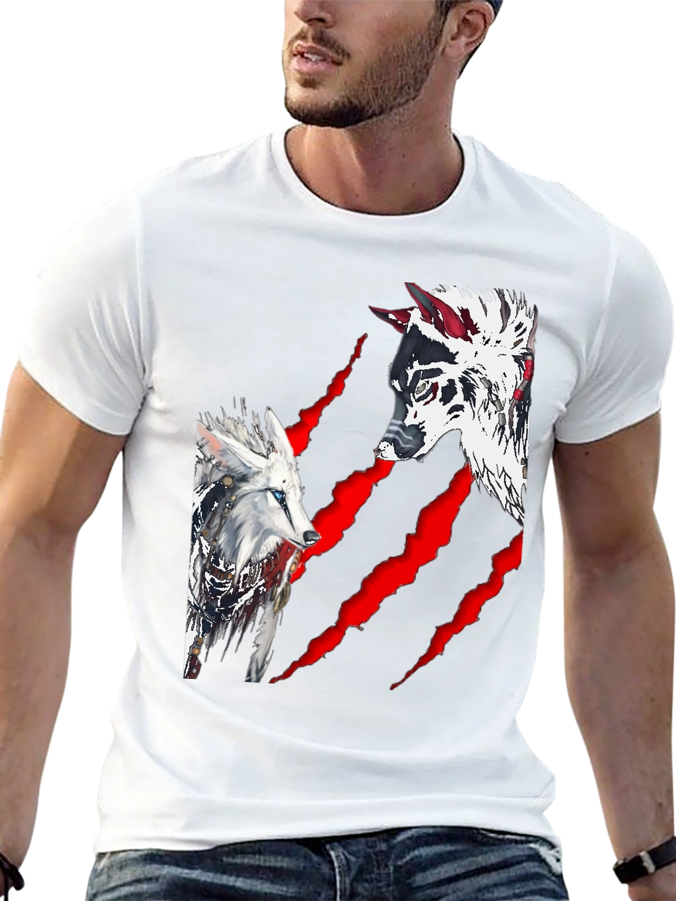 Black Wolf Graphic Print Crew Neck T-Shirt view 13