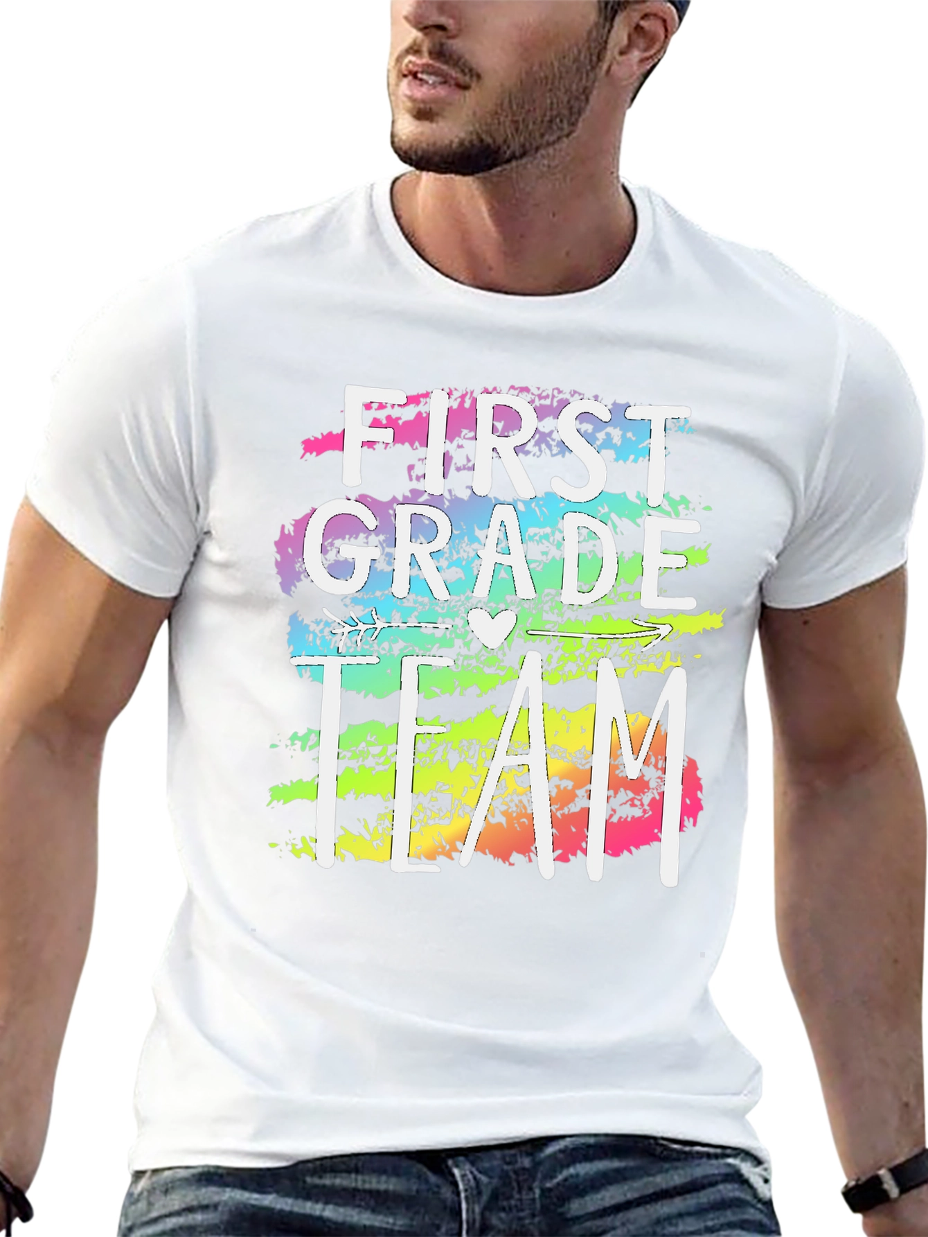 Black First Grade Team Teacher T-Shirt - Colorful Design view 13