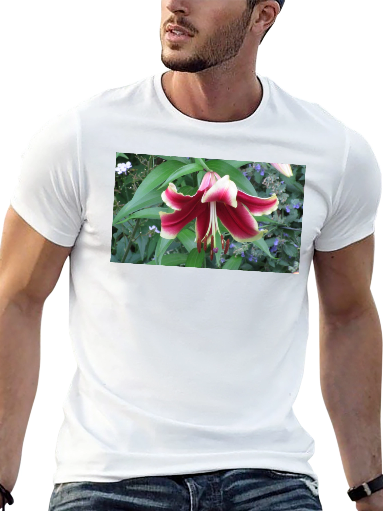 Black Floral Lily T-Shirt - Botanical Graphic Tee view 13