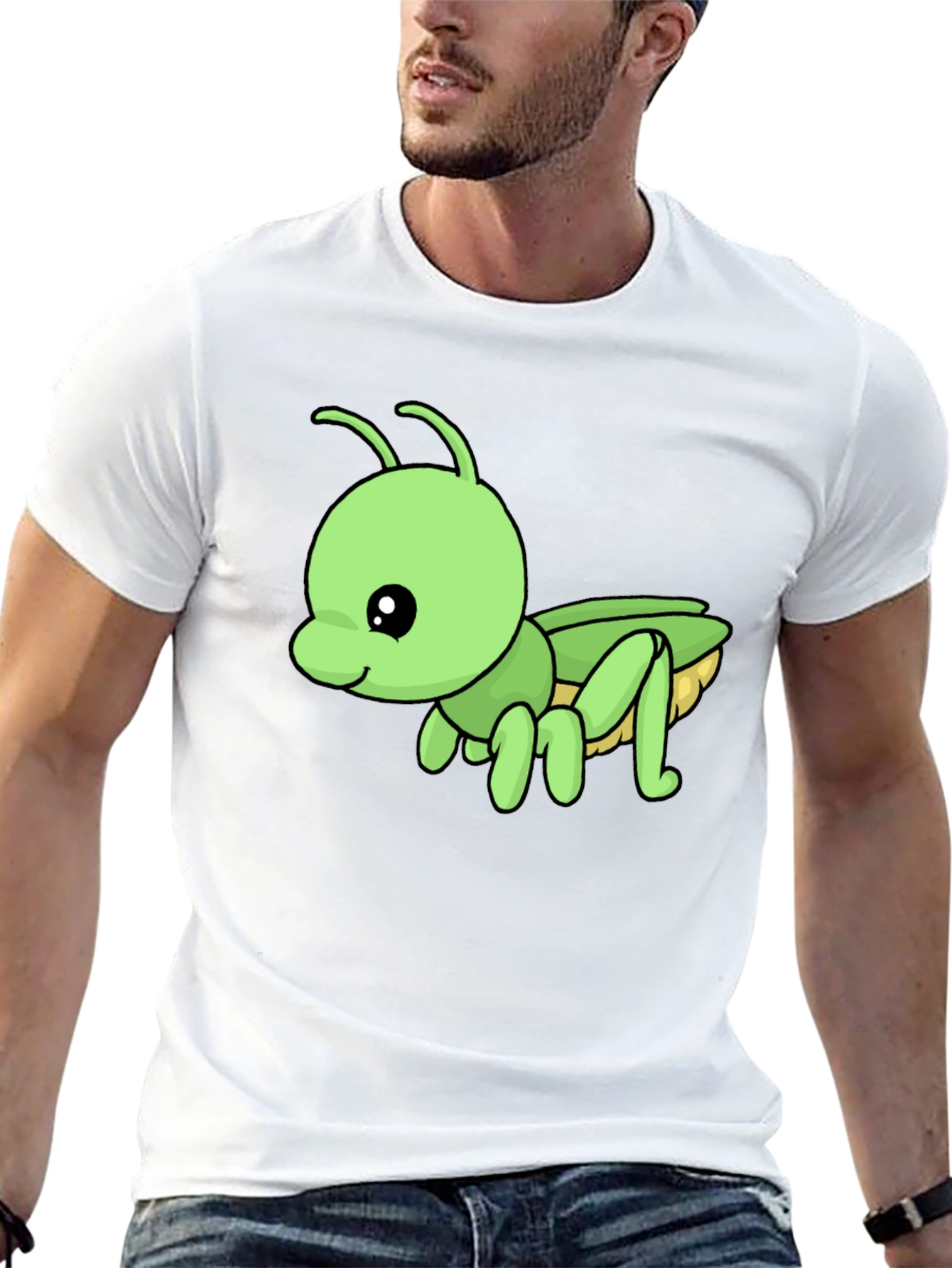 Black Cute Green Cartoon Insect Black T-Shirt view 13