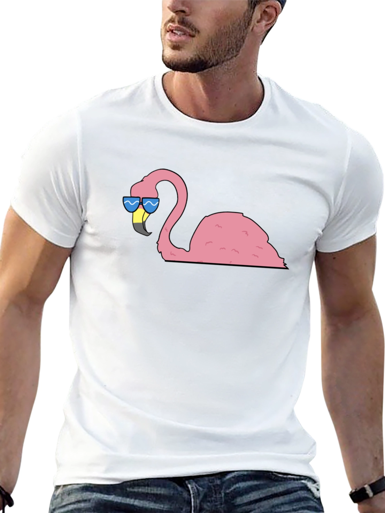 Black Cool Flamingo Graphic Tee - Black Cotton T-Shirt view 13