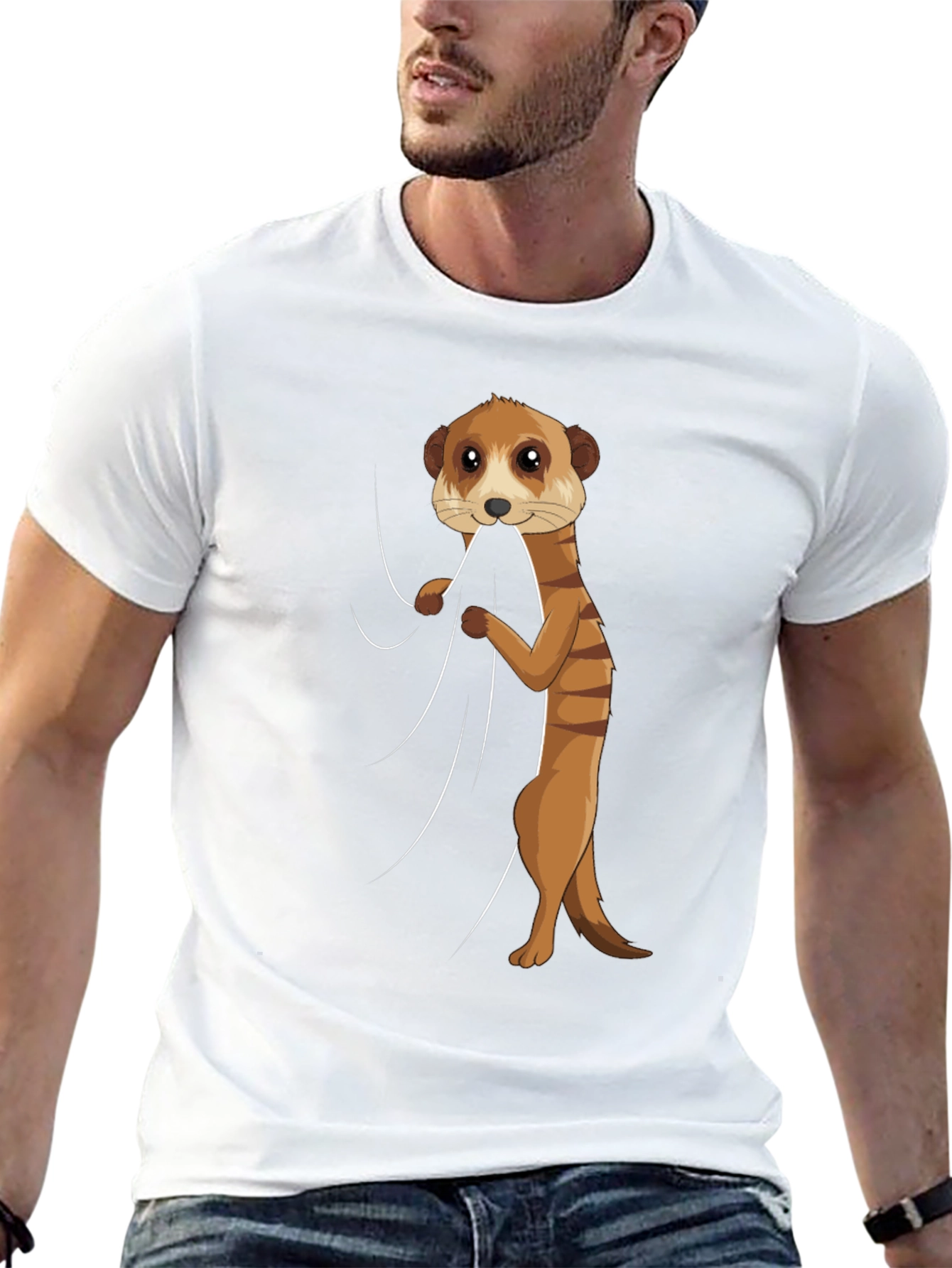 Black Meerkat Peeking Out Funny Graphic T-Shirt view 13