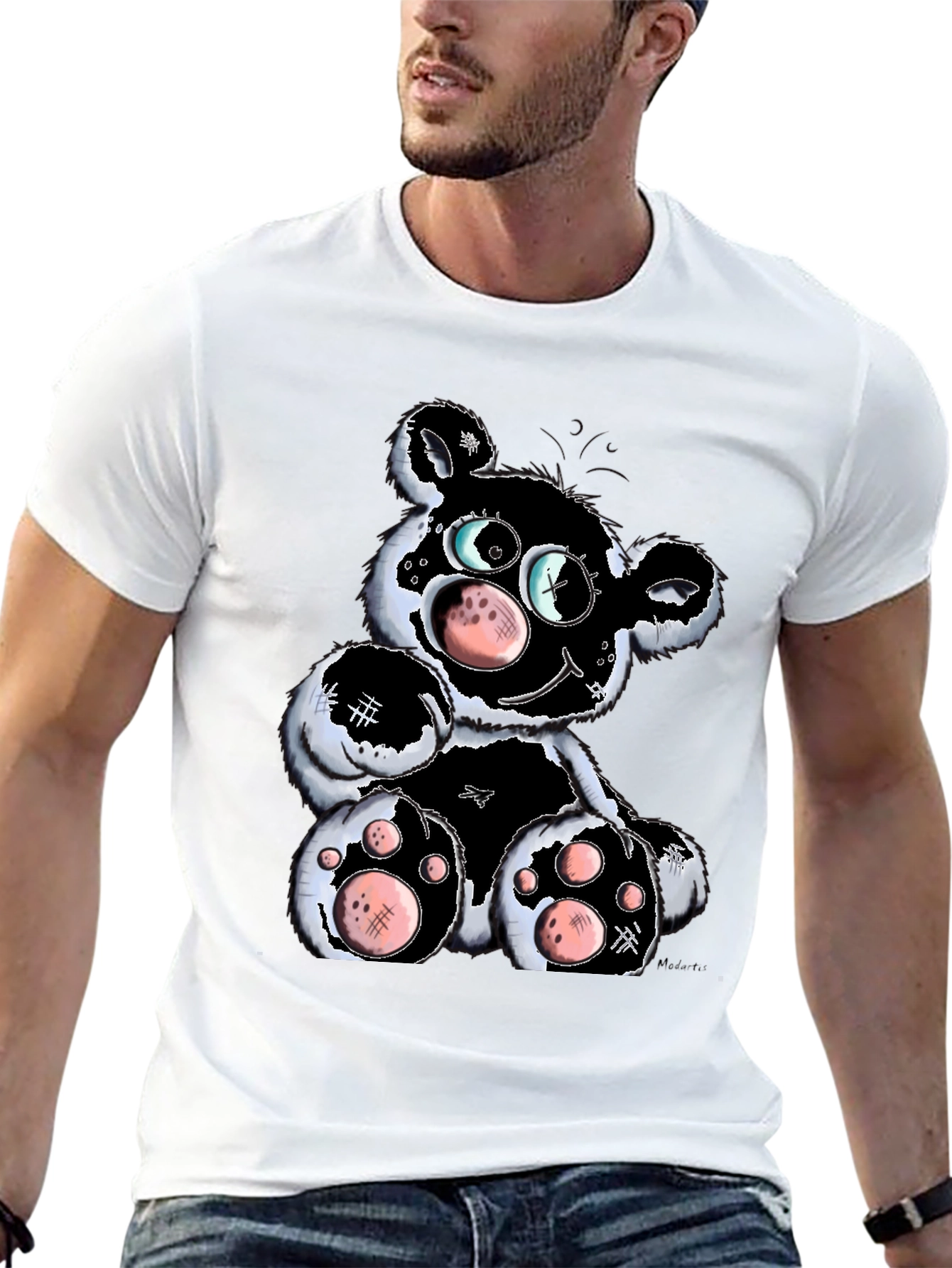 Black Cartoon Bear Graphic T-Shirt - Black view 13