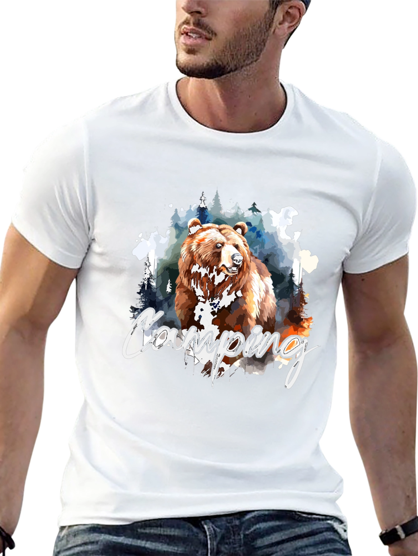 Black Camping Bear Graphic Black T-Shirt view 13