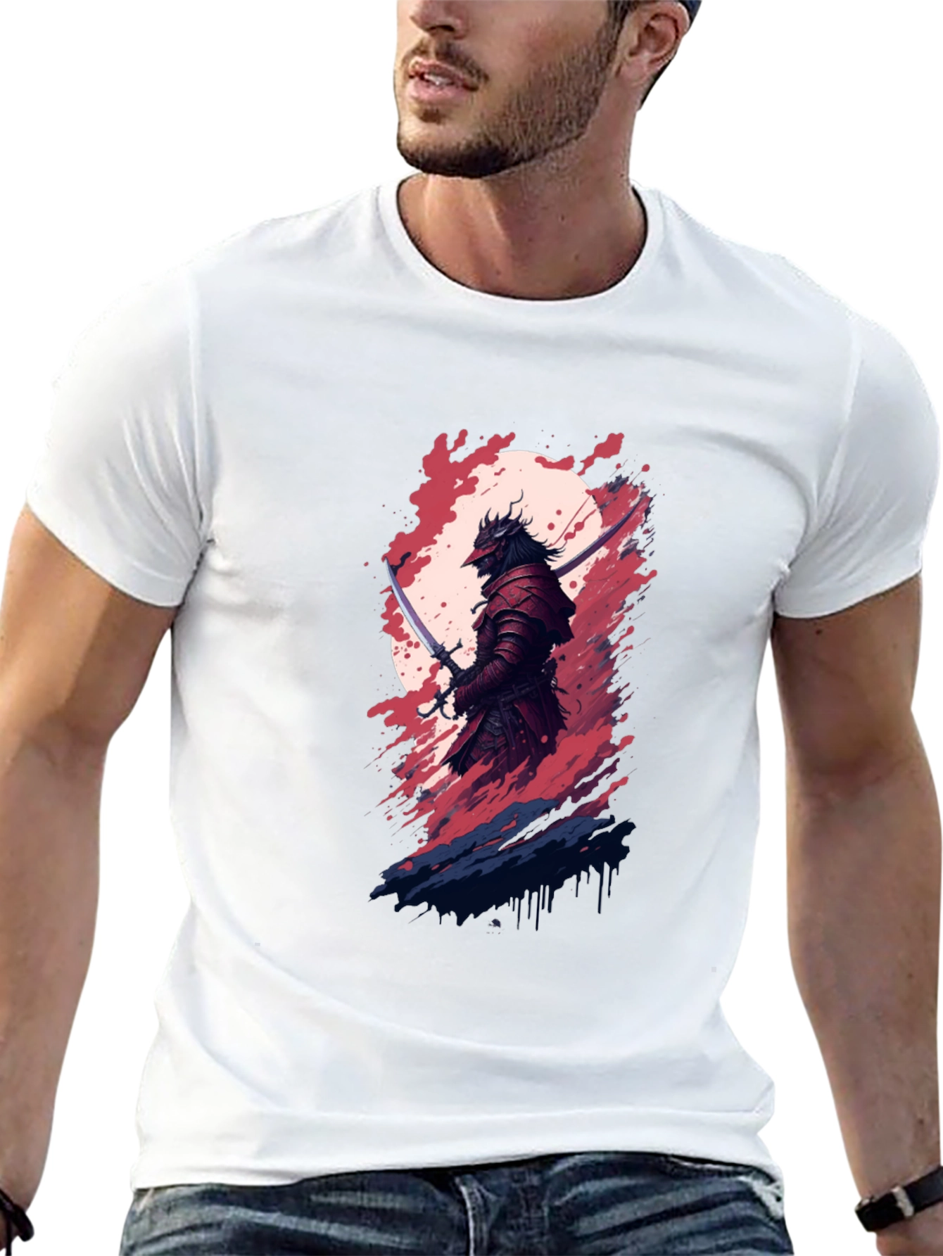 Black Samurai Warrior Graphic Tee - Black Cotton Blend Shirt view 13