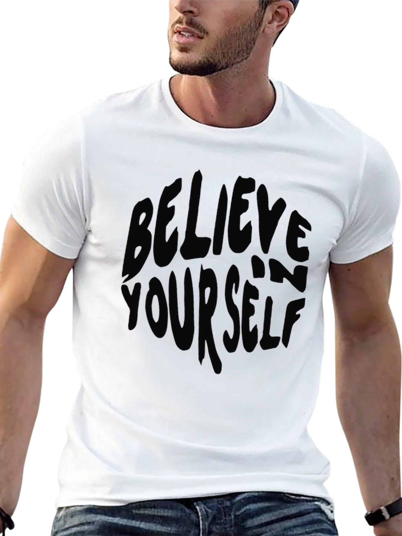 Black Believe Yourself Black Graphic Tee view 13