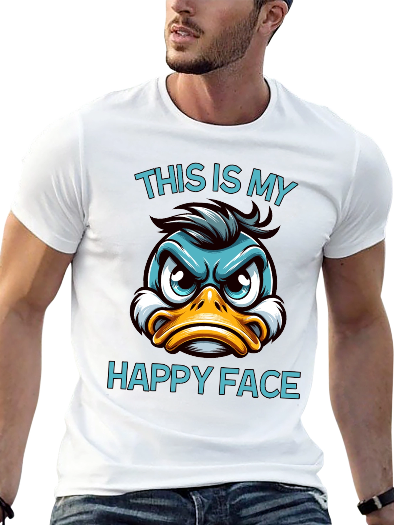 Black Funny Duck Happy Face Graphic T-Shirt view 13