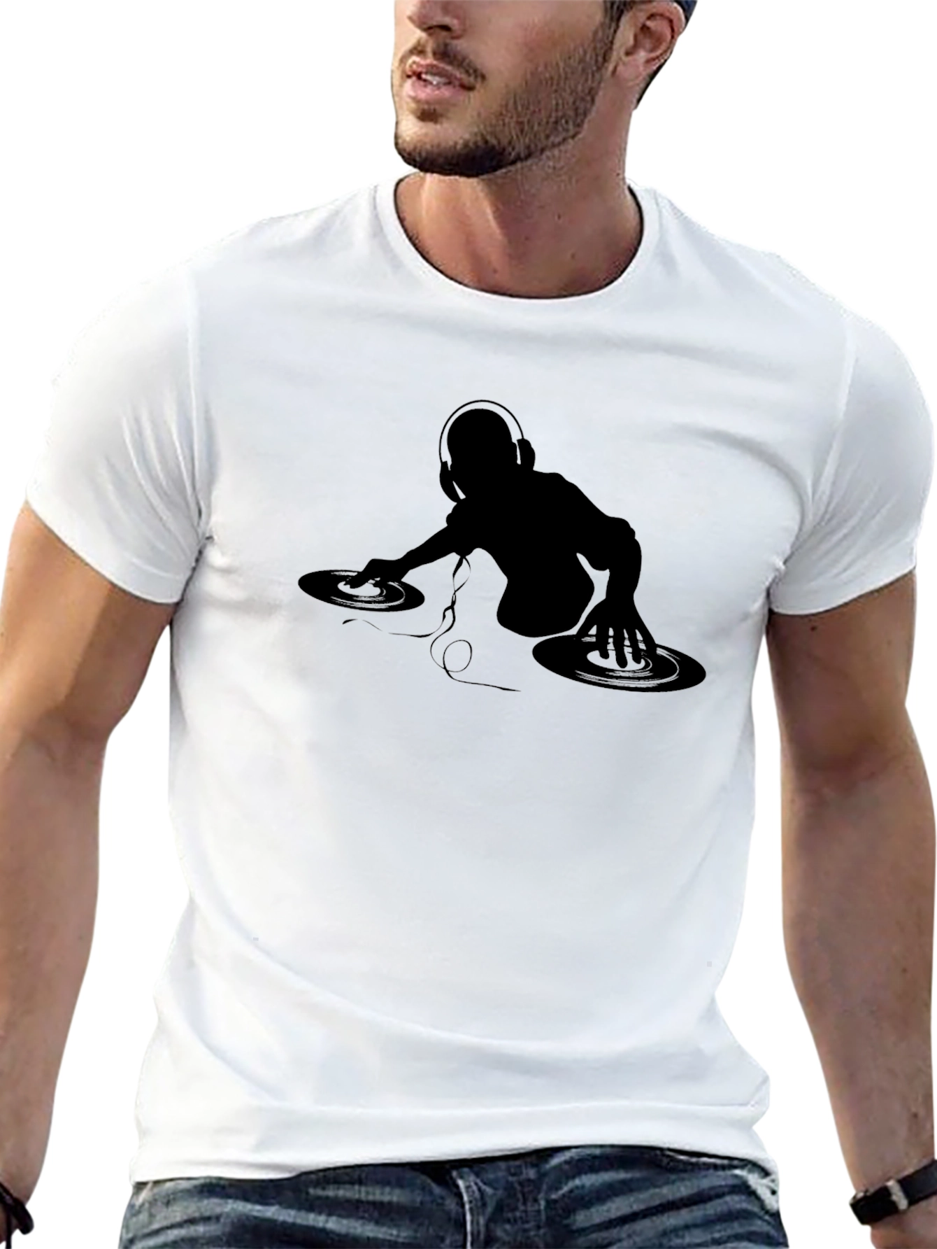 Black DJ Silhouette Graphic Tee - Black Cotton T-Shirt view 13