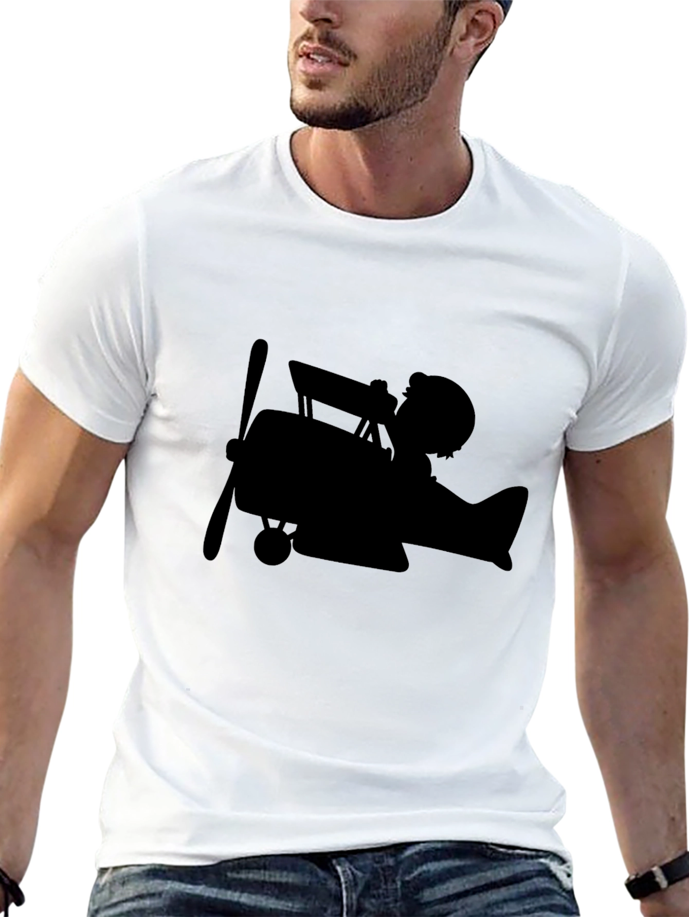 Black Vintage Pilot Plane T-Shirt - Classic Aviation Style view 13
