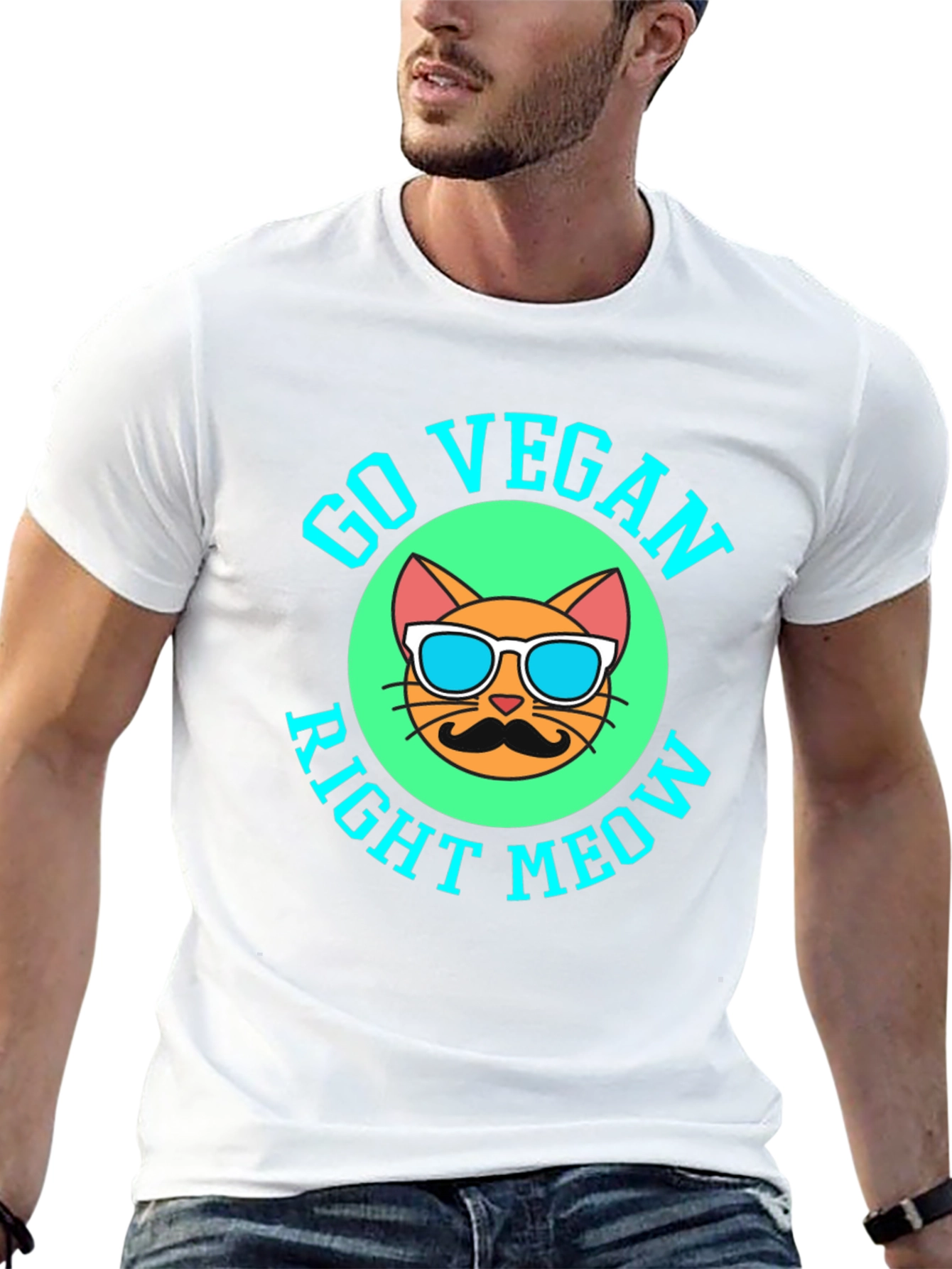 Black Go Vegan Right Meow T-Shirt view 13