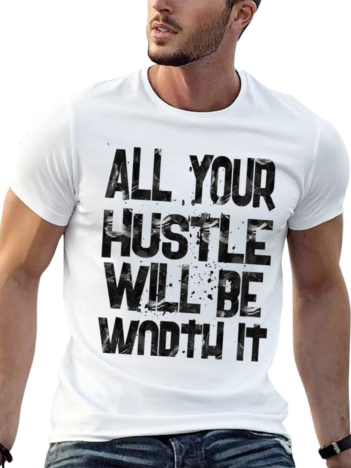 Black Abstract Word Art Graphic Tee - Black Cotton T-Shirt view 13