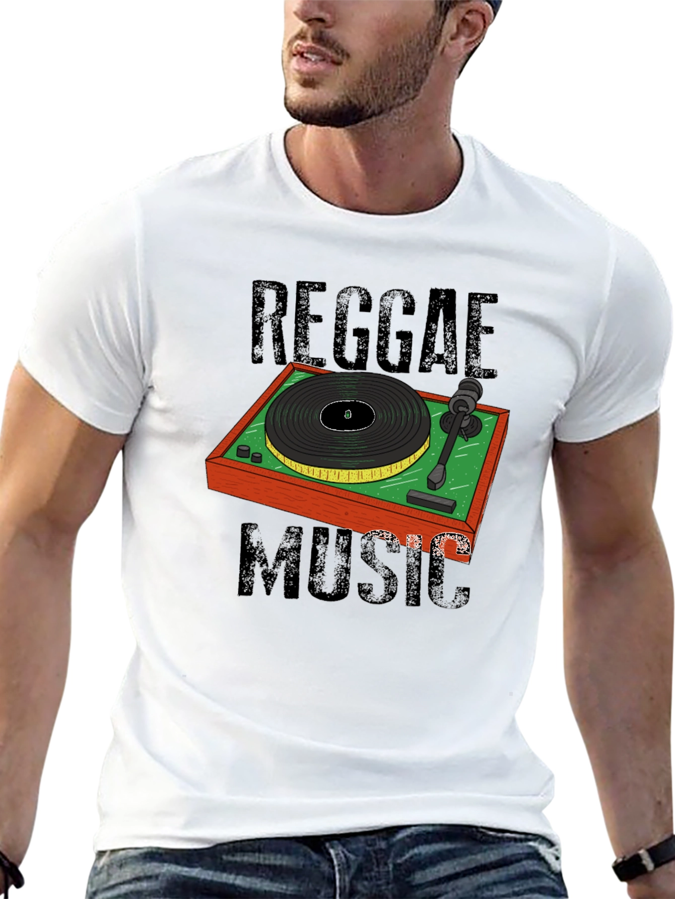 Black Reggae Music Turntable Graphic T-Shirt view 13