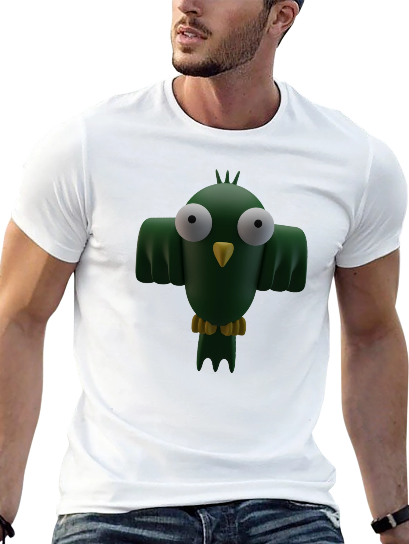 Black Cartoon Bird Graphic T-Shirt - Funny Animal Tee view 13