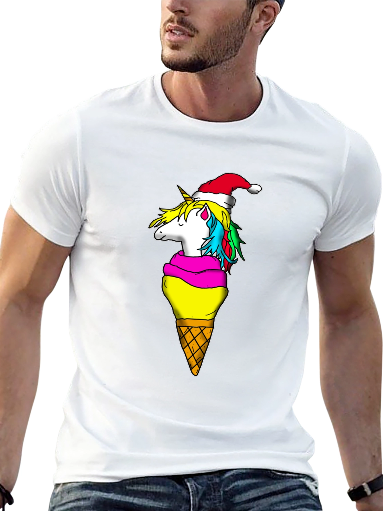 Black Unicorn Ice Cream Cone Christmas T-Shirt view 13