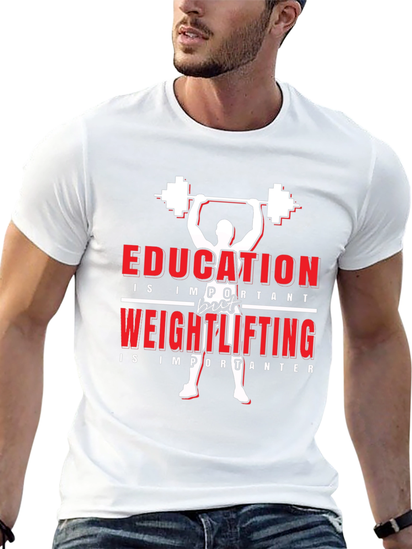 Black Education vs Weightlifting Graphic T-Shirt view 13
