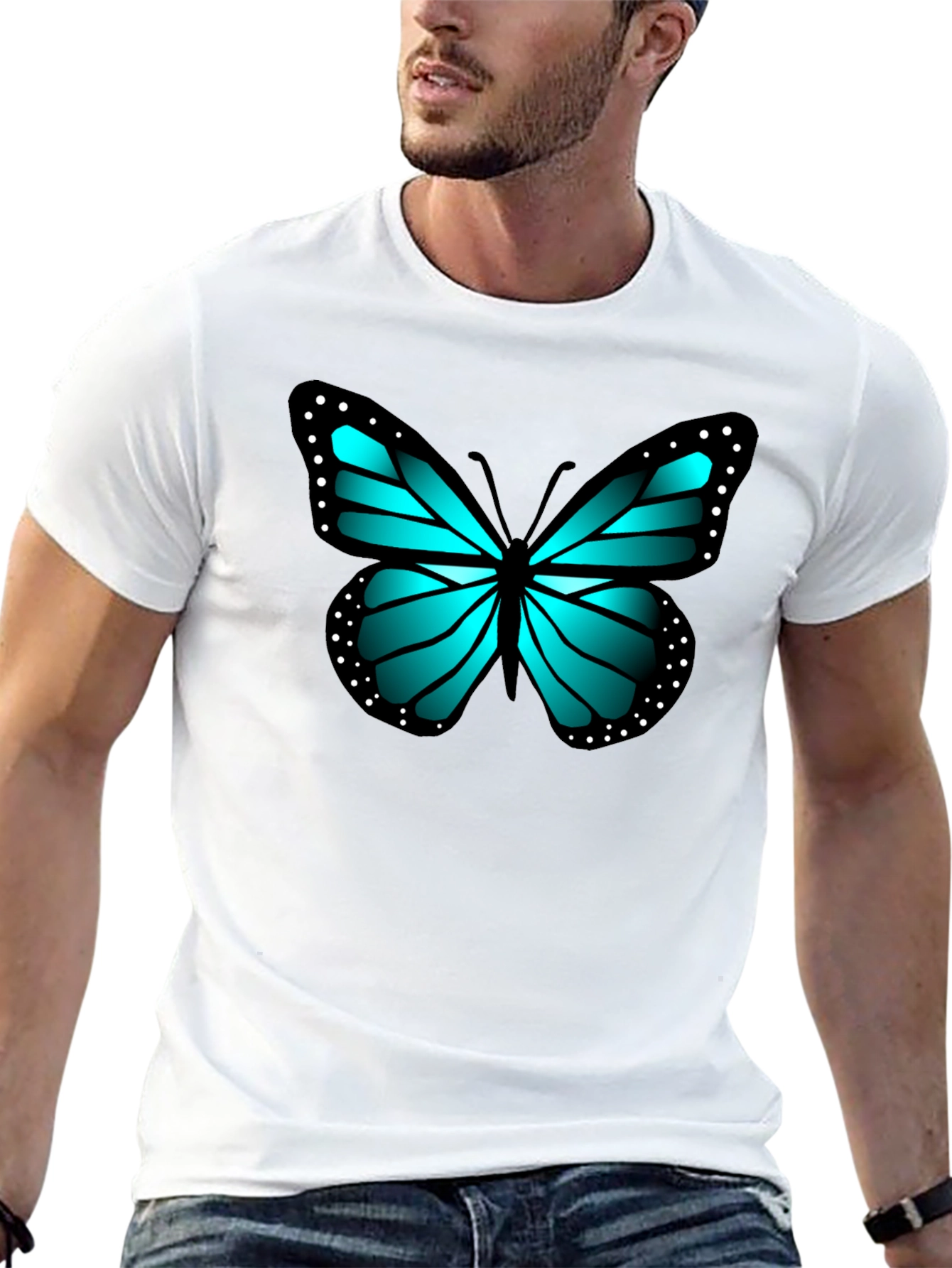 Black Blue Butterfly Graphic Black Tee view 13