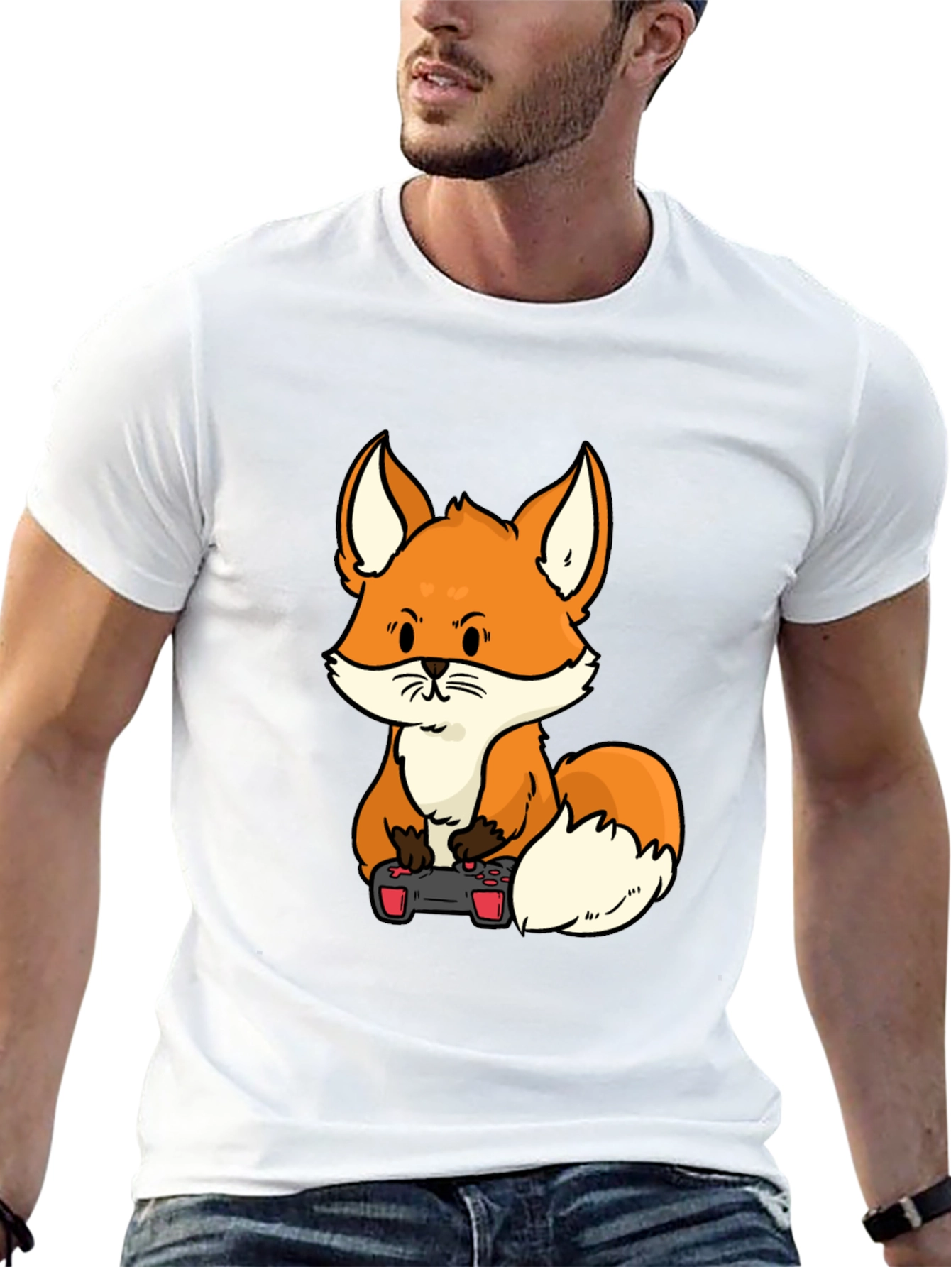 Black Gamer Fox Graphic T-Shirt - Cool Cartoon Design view 13