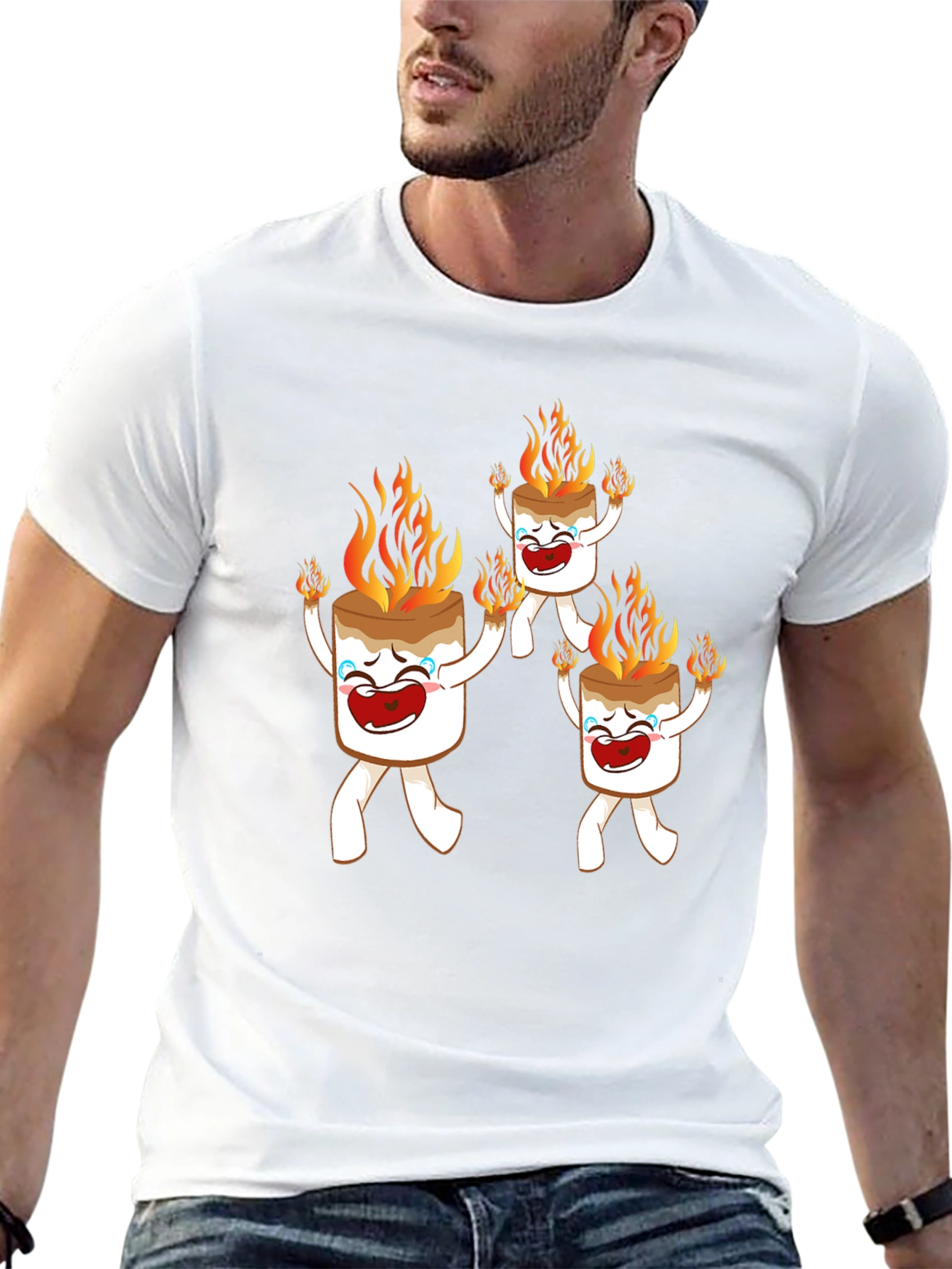 Black Funny Marshmallow On Fire Graphic Tee view 13